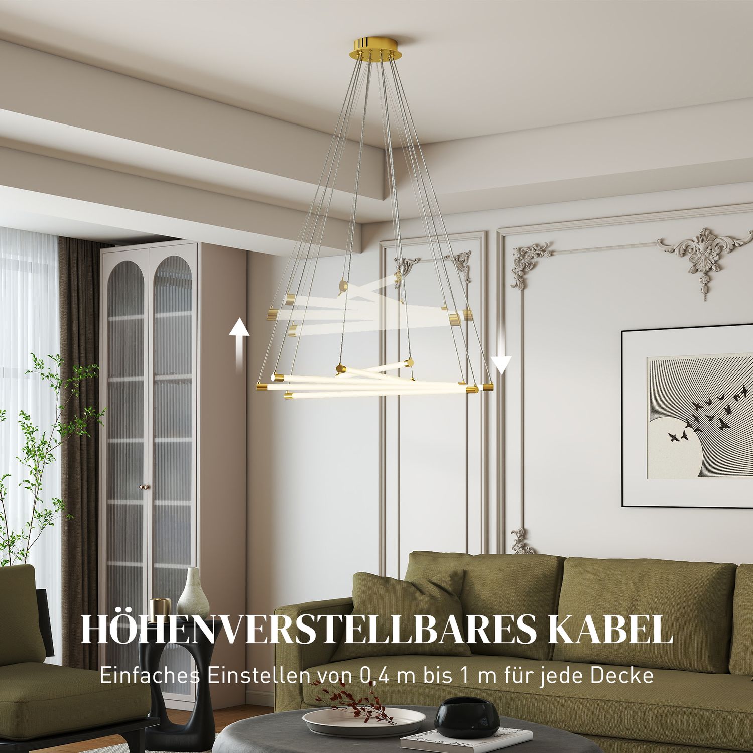 Justerbar LED-taklampa, 50W, 5 rör, guld/vit