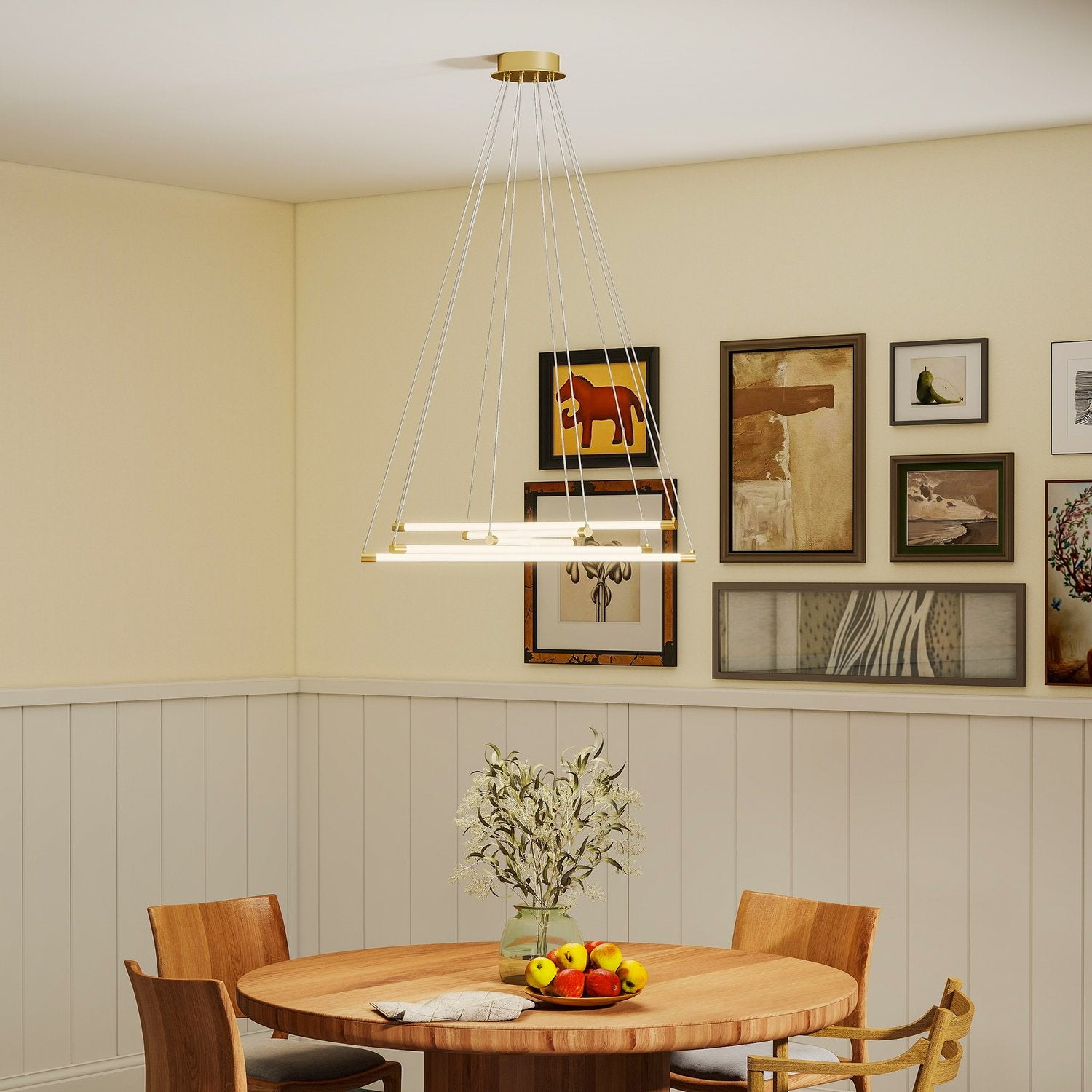 Justerbar LED-taklampa, 50W, 5 rör, guld/vit