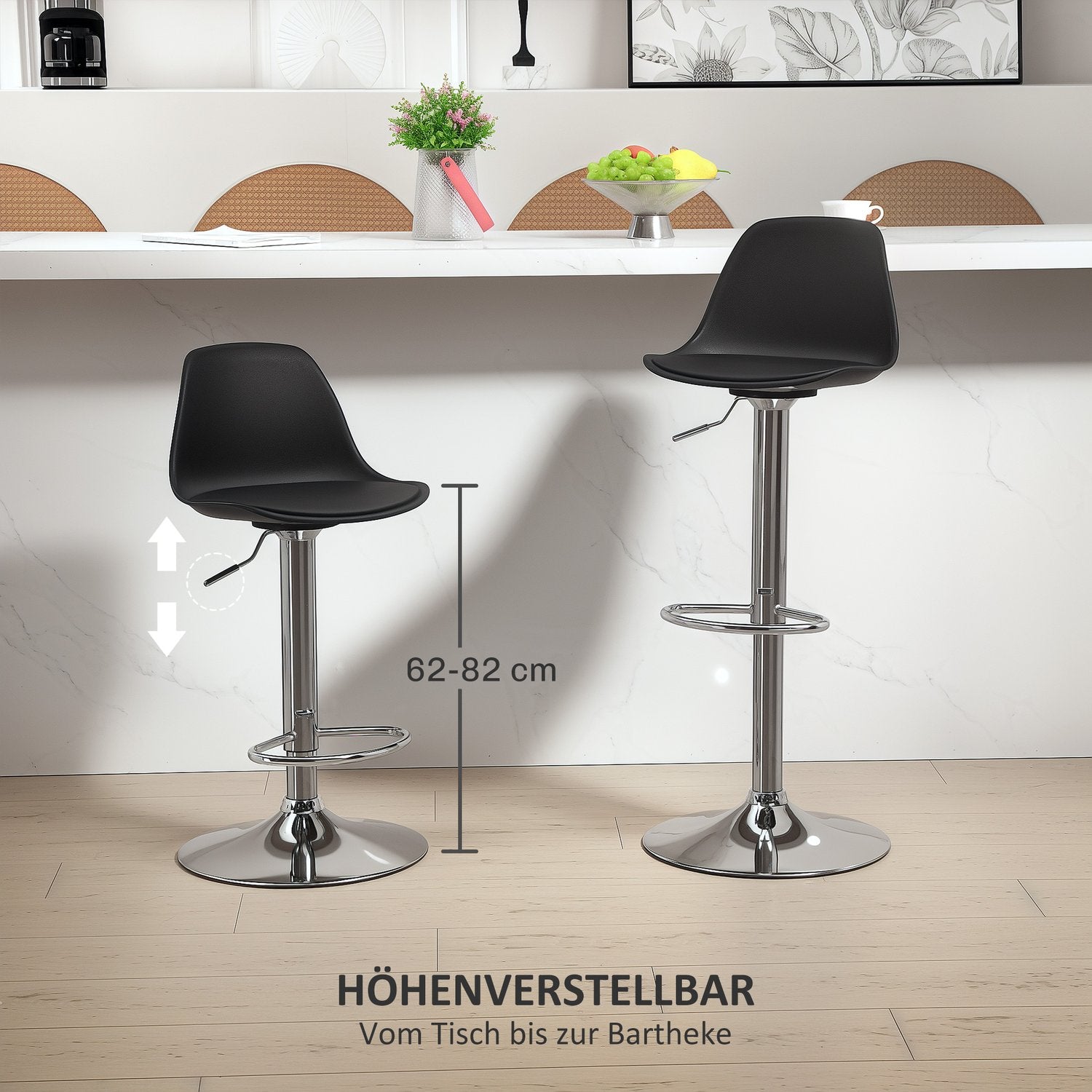 Justerbara barstolar Set om 2, konstläder, svart