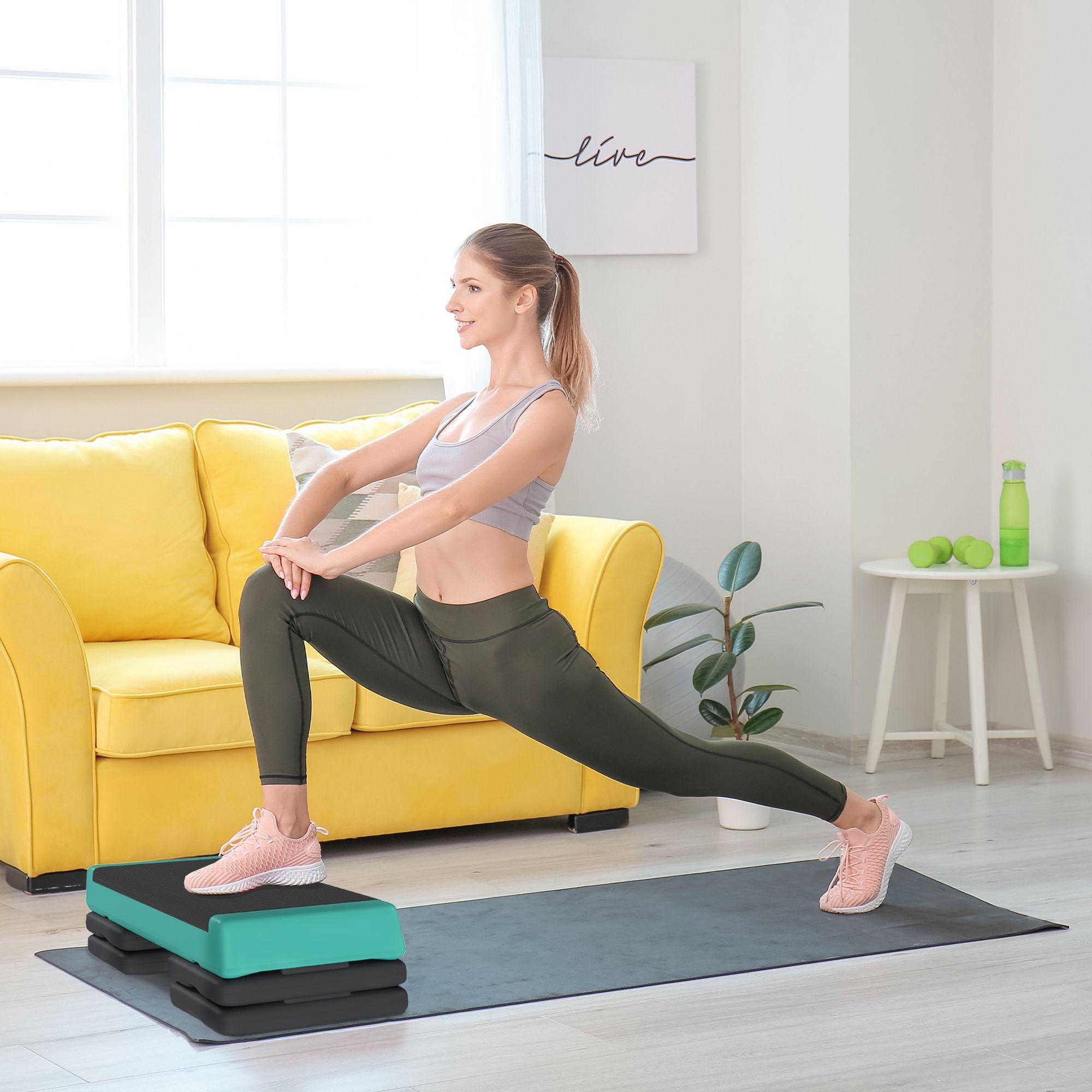 Justerbar aerobisk steppmaskin med halkfri yta, grön