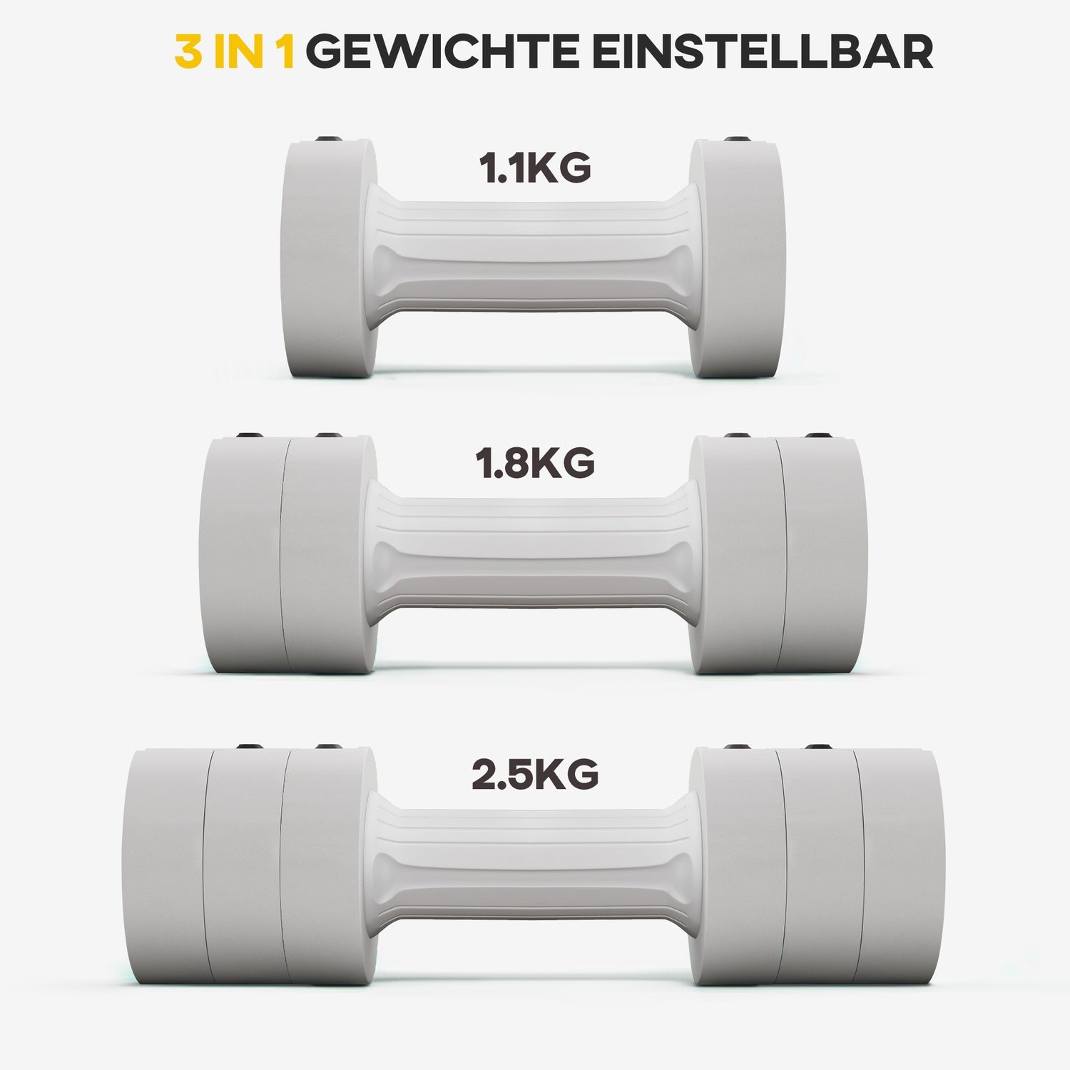 Justerbara hantlar 2 x 2,5 kg, golvvänlig, vit