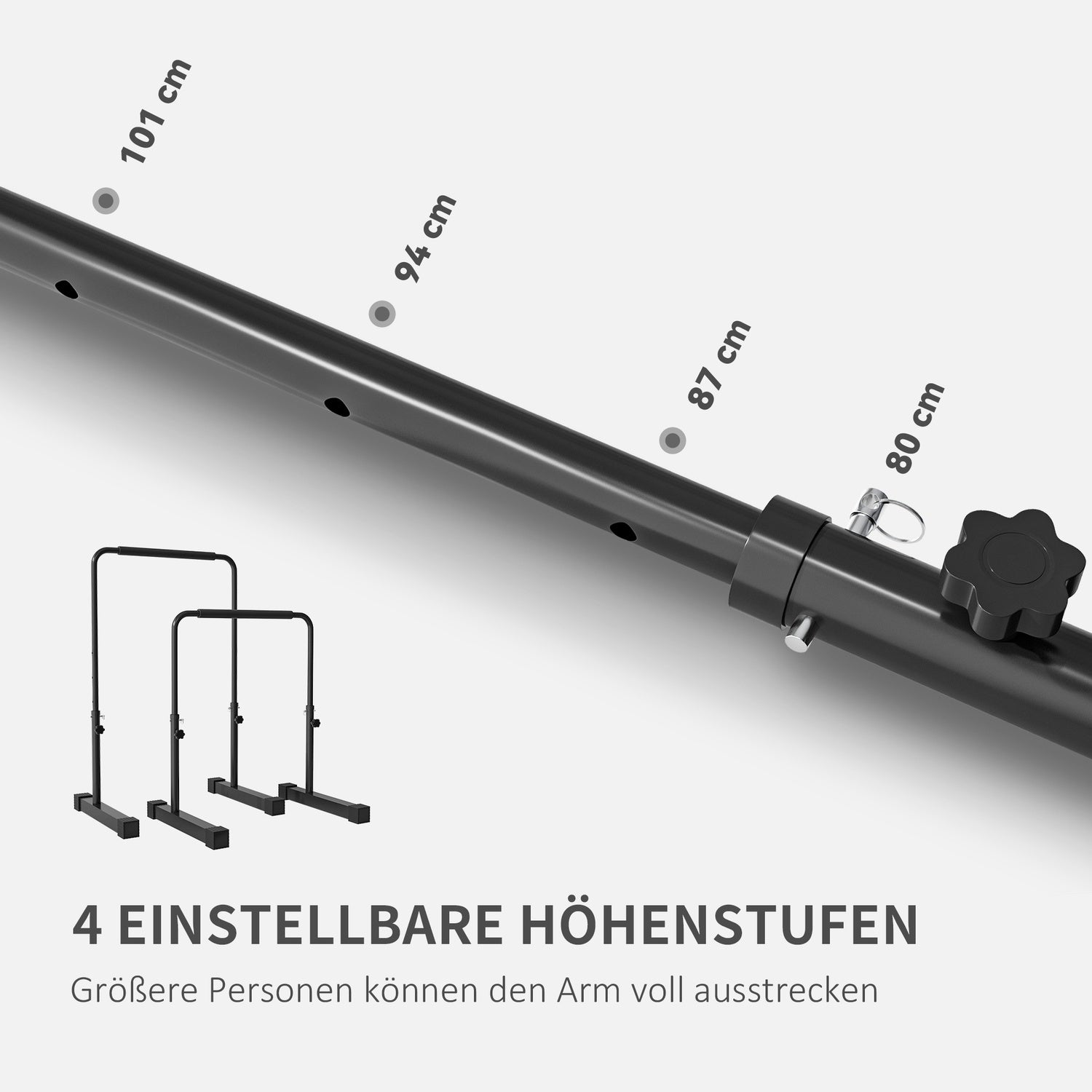 Justerbara stålstång – halkfri, 80-100 cm, svart