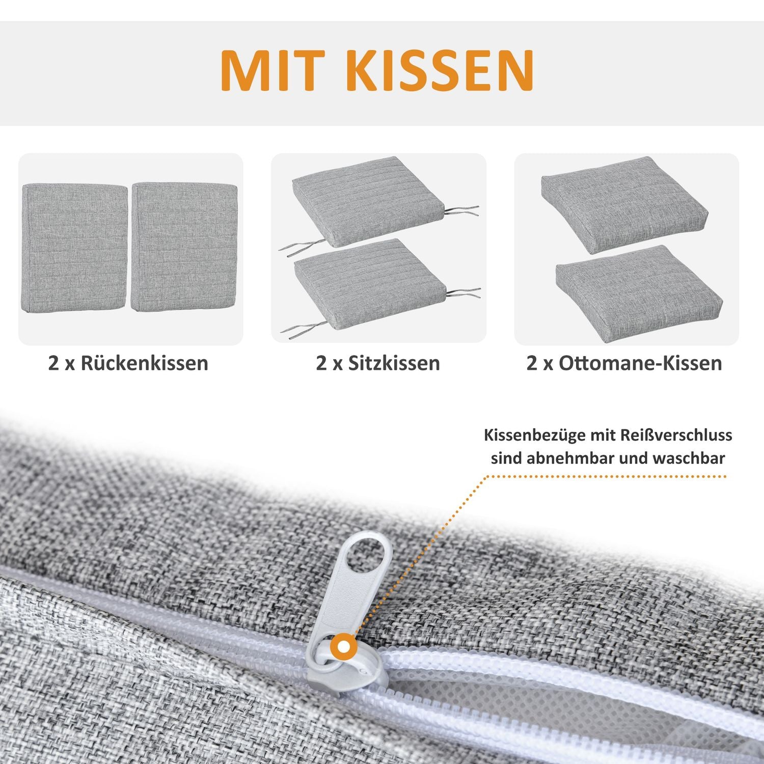 Justerbar balkongmöbelset för 4 – Aluminium Grå/Vit