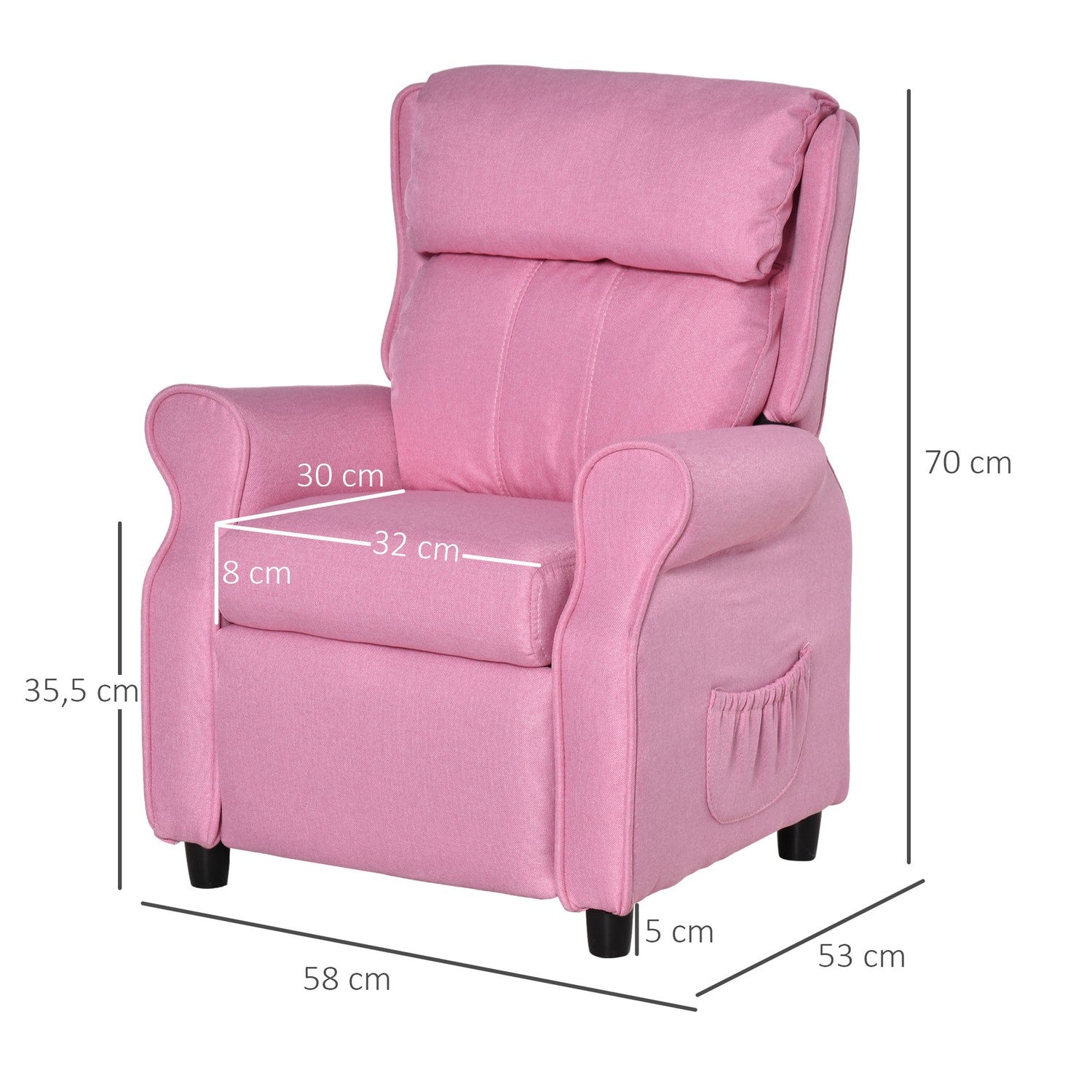 Justerbar barnsoffa med fotstöd, Rosa, 3-5 år