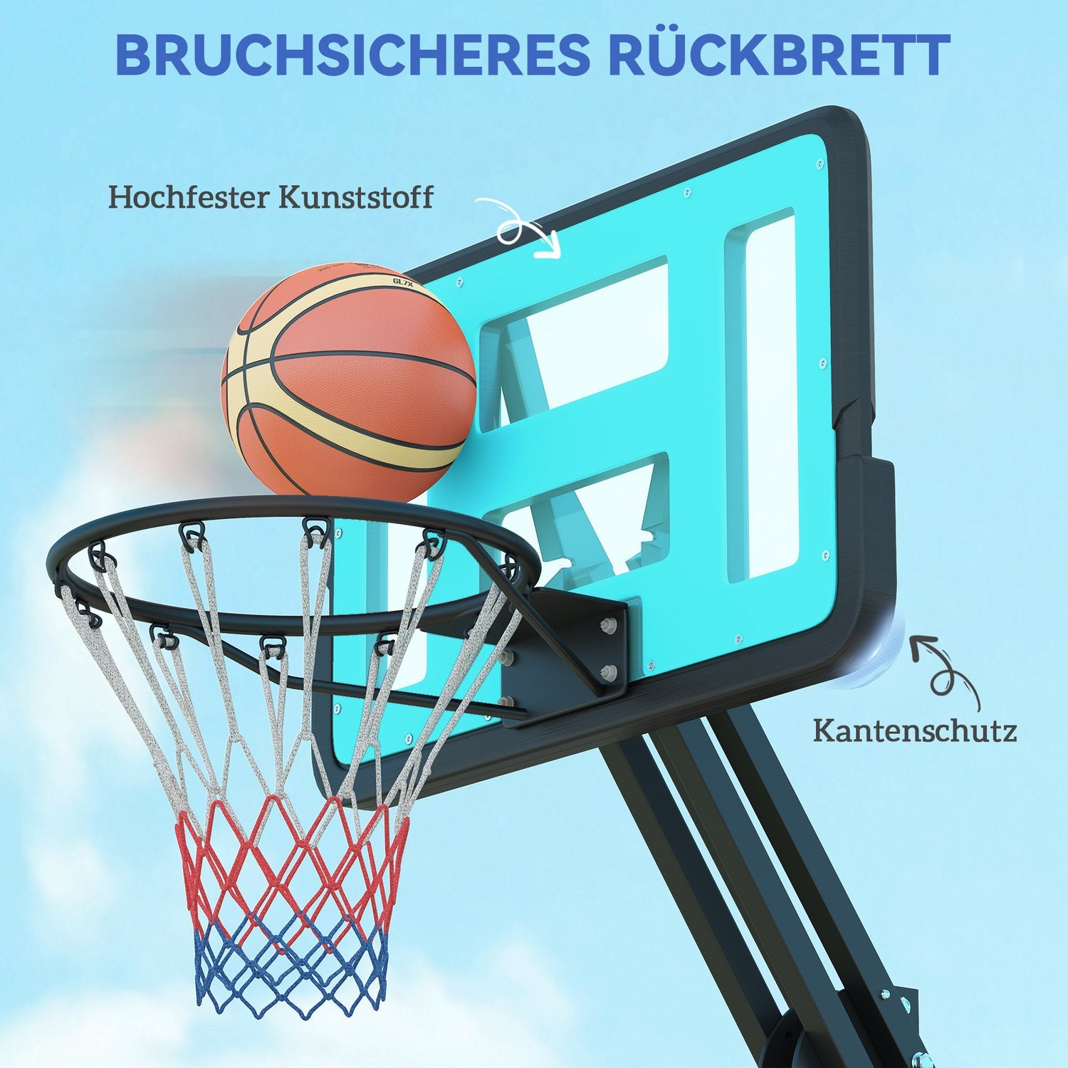 Justerbar basketbåge med stativ, 146-236 cm, bärbar