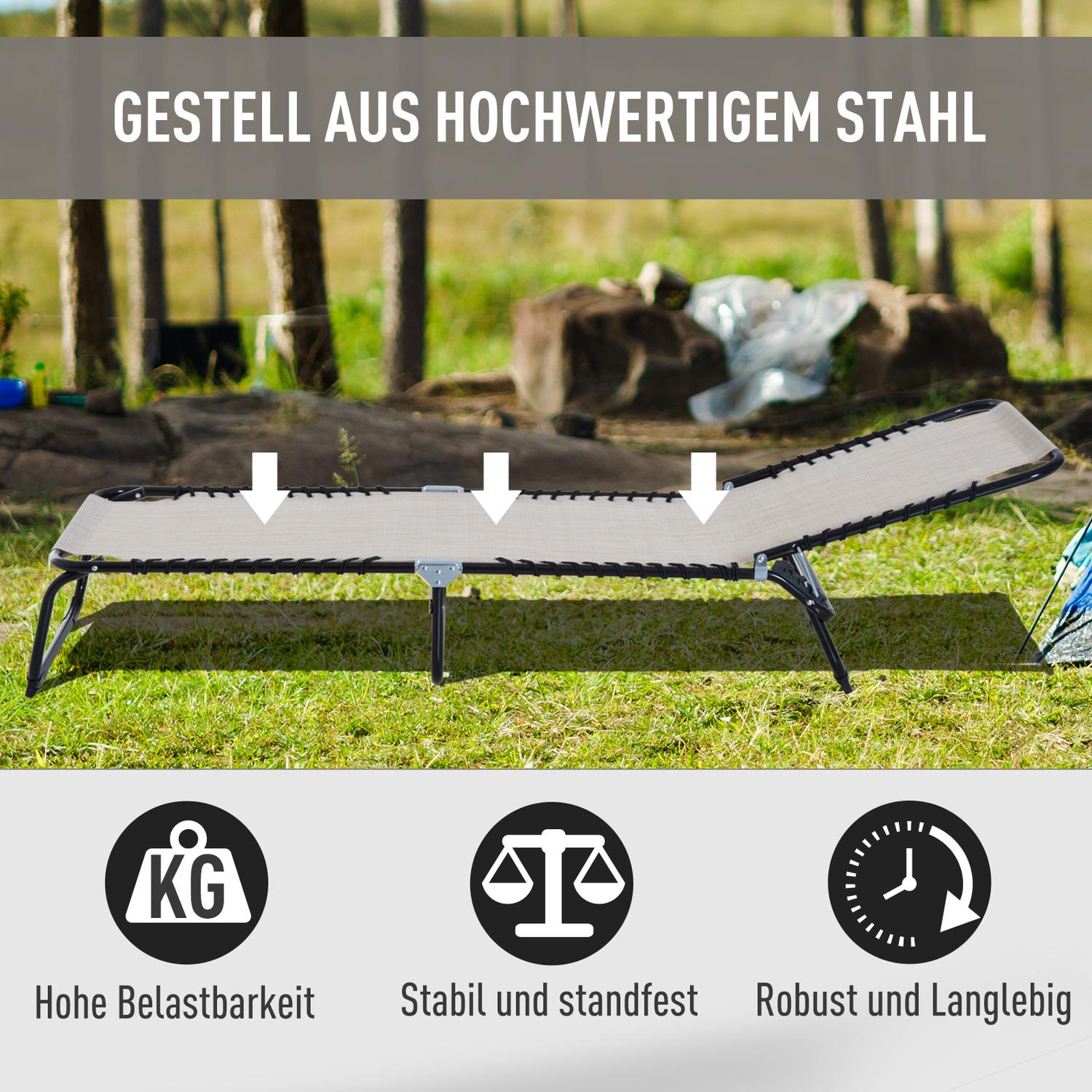 Justerbar beige solstol med 4-stegs ryggstöd