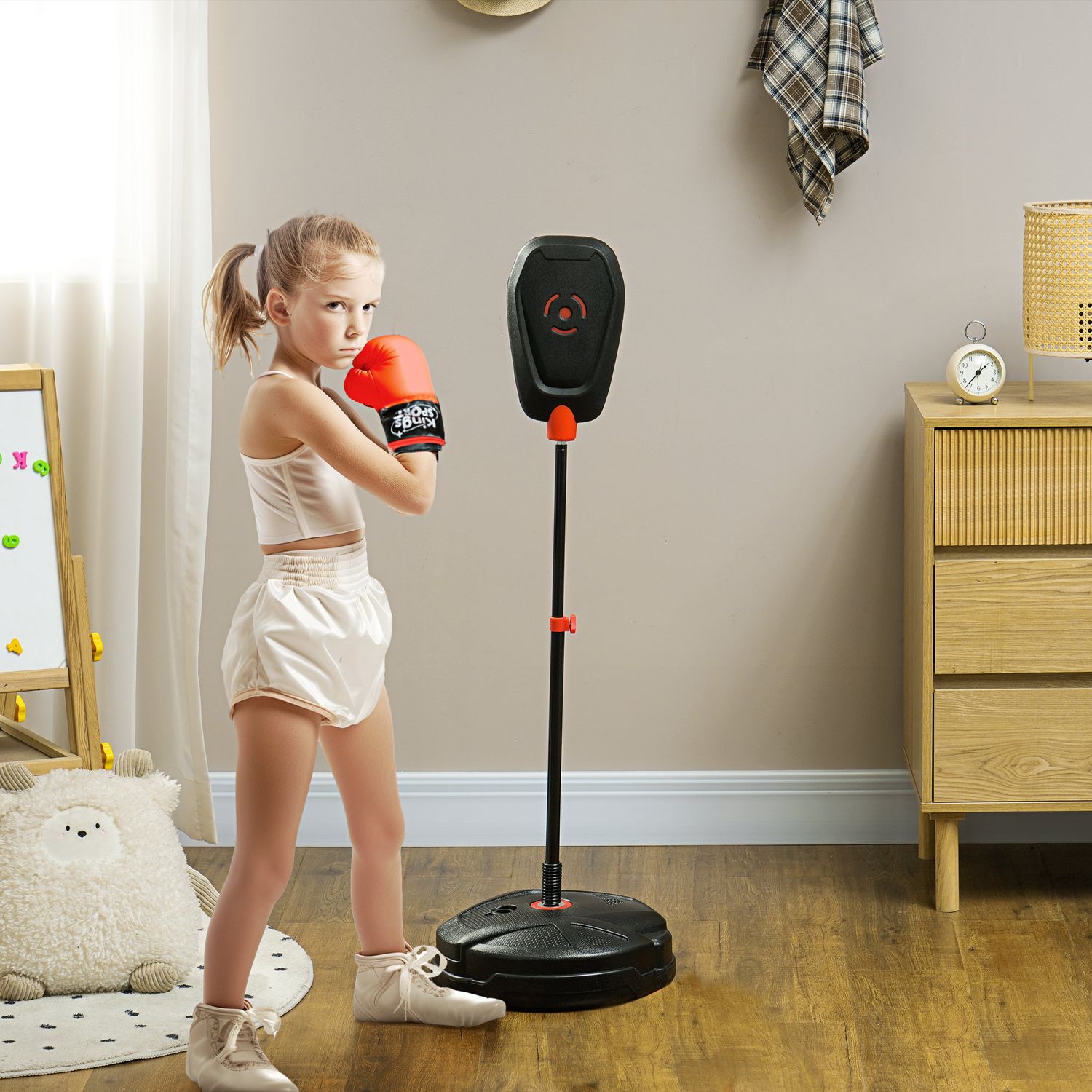 Justerbar boxningsväska, 88-124 cm, med handskar, svart