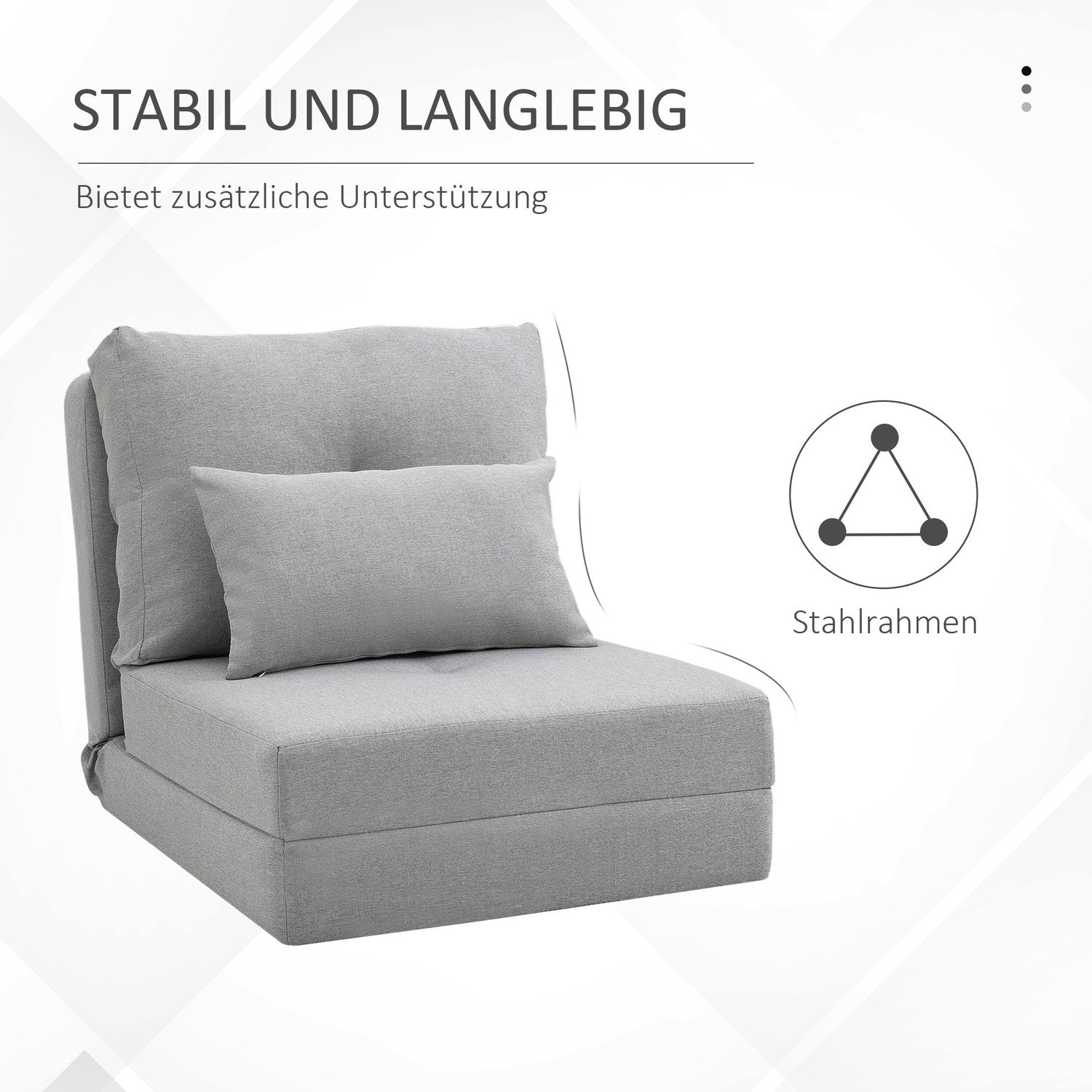 Justerbar fällbar golvstol och säng, linne grå kudde