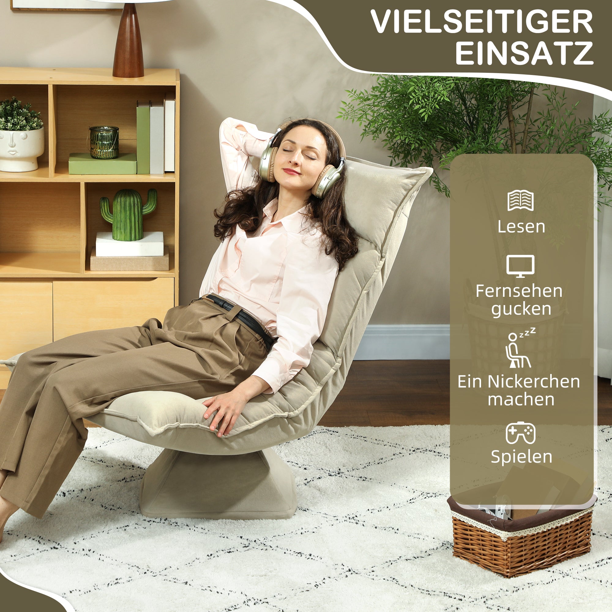 Justerbar golvstol, 360° vridbar, beige, stålram