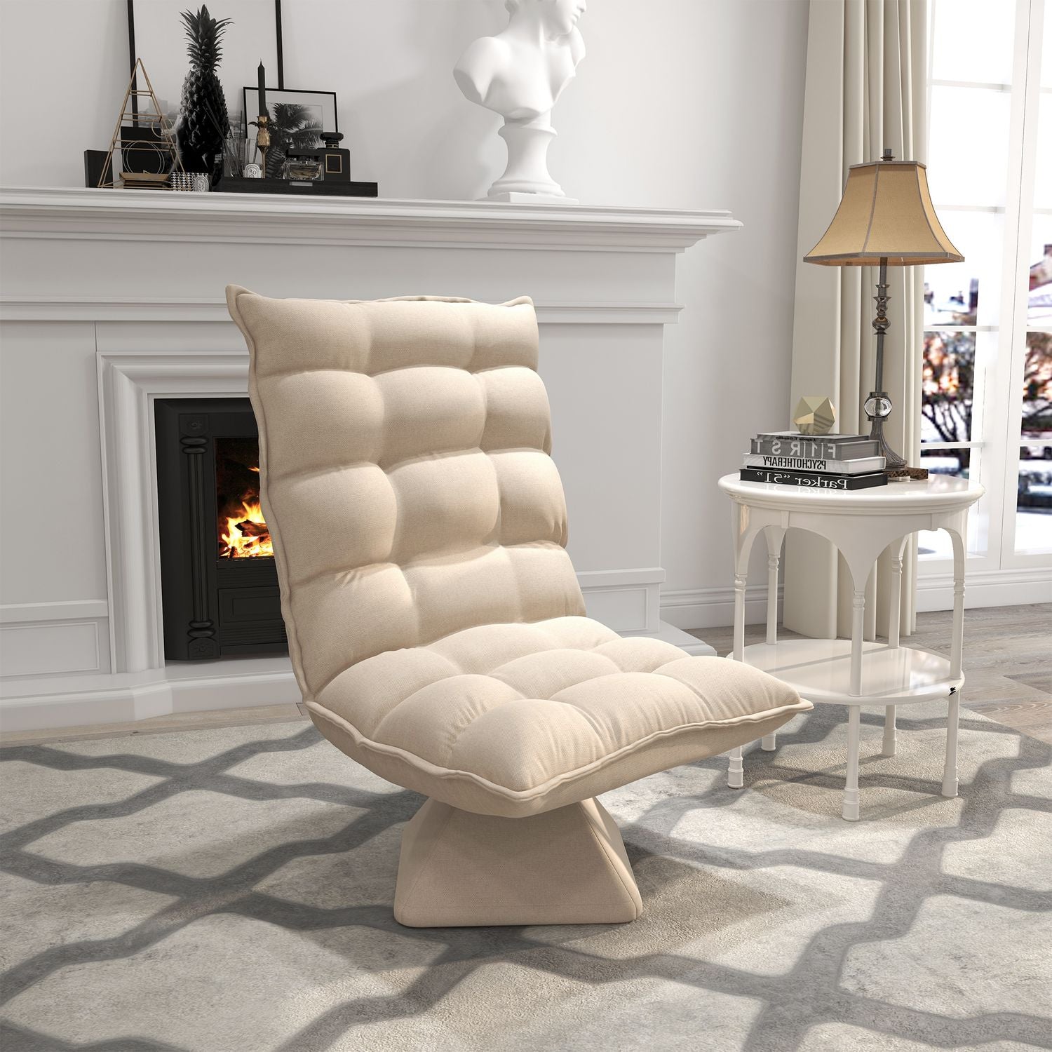 Justerbar golvstol, vadderad soffa, beige