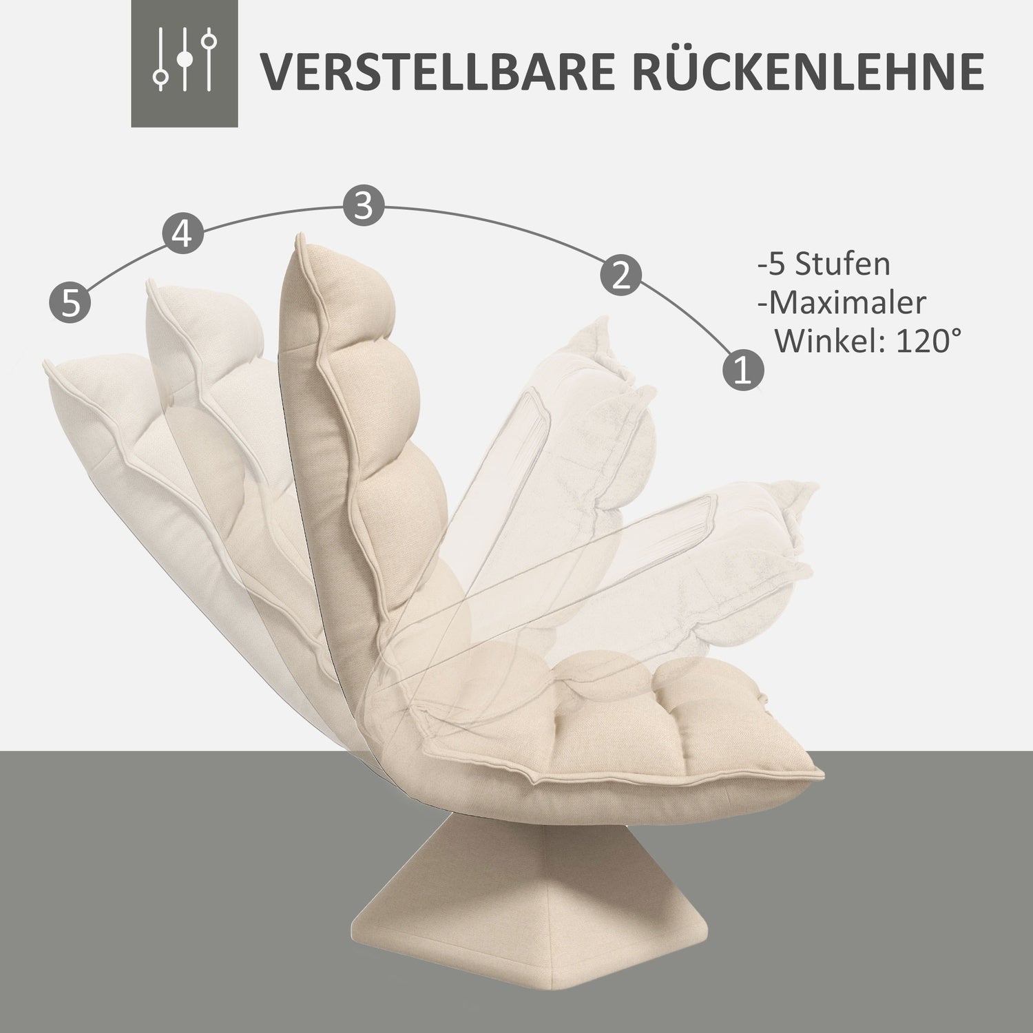 Justerbar golvstol, vadderad soffa, beige