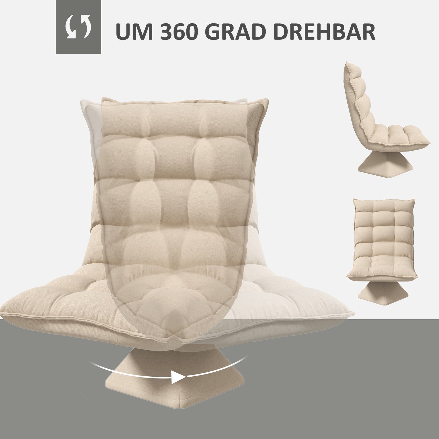 Justerbar golvstol, vadderad soffa, beige