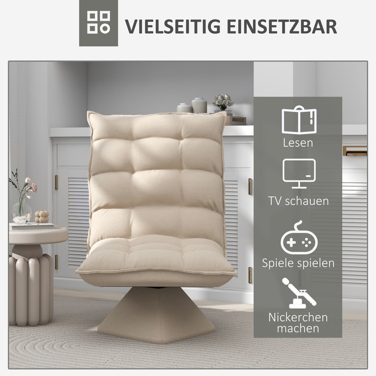 Justerbar golvstol, vadderad soffa, beige