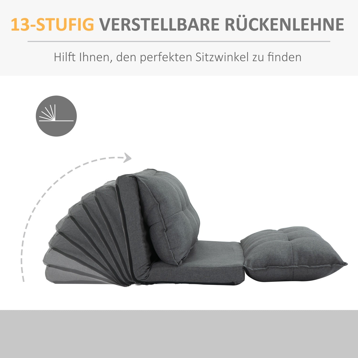 Justerbar grå golvstol – 13-positions bäddsoffa, linne