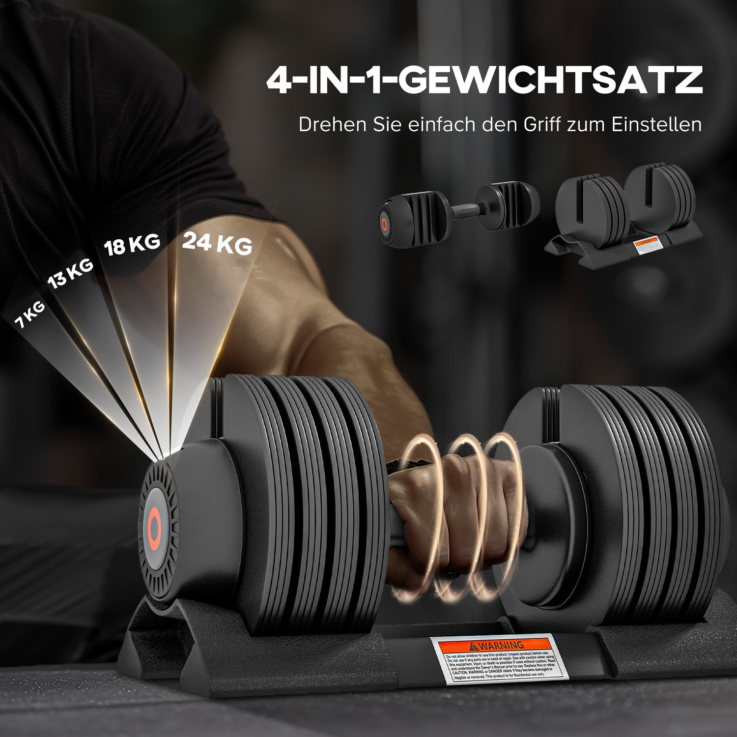 Justerbar hantelsats – 7 till 24 kg, halkfritt grepp