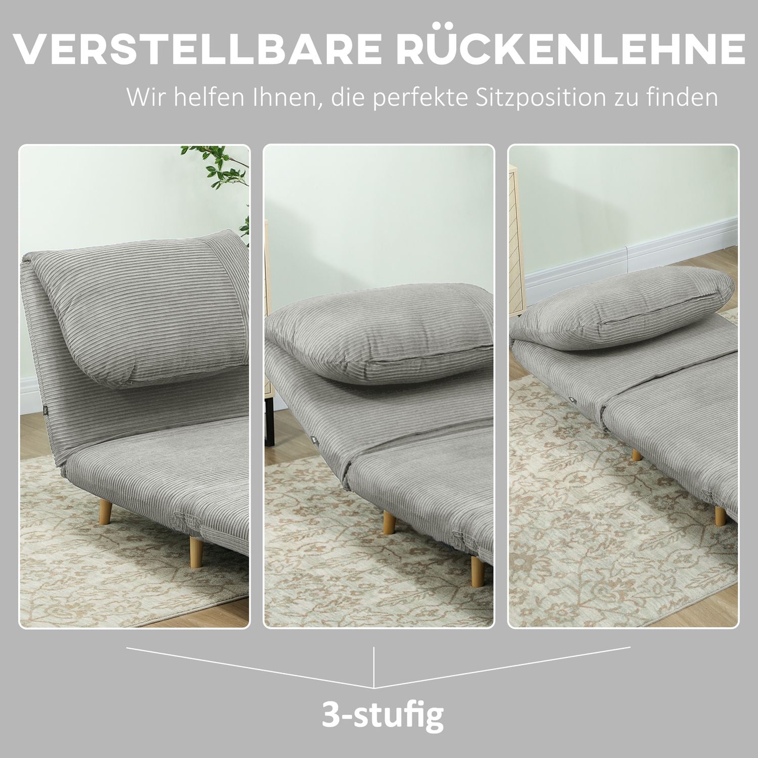 Justerbar hopfällbar bäddsoffa – Corduroy Look, Grå, 82x89x83 cm