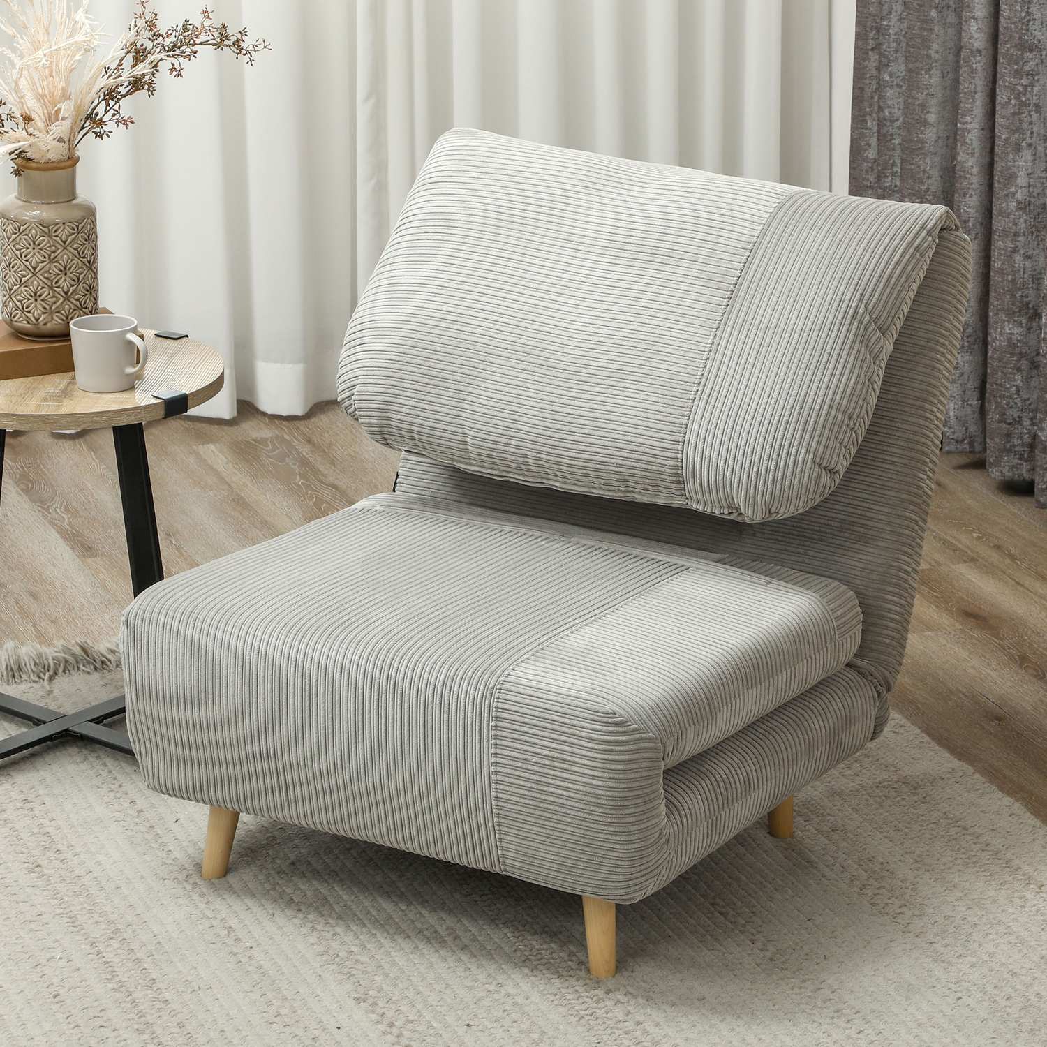 Justerbar hopfällbar bäddsoffa – Corduroy Look, Grå, 82x89x83 cm