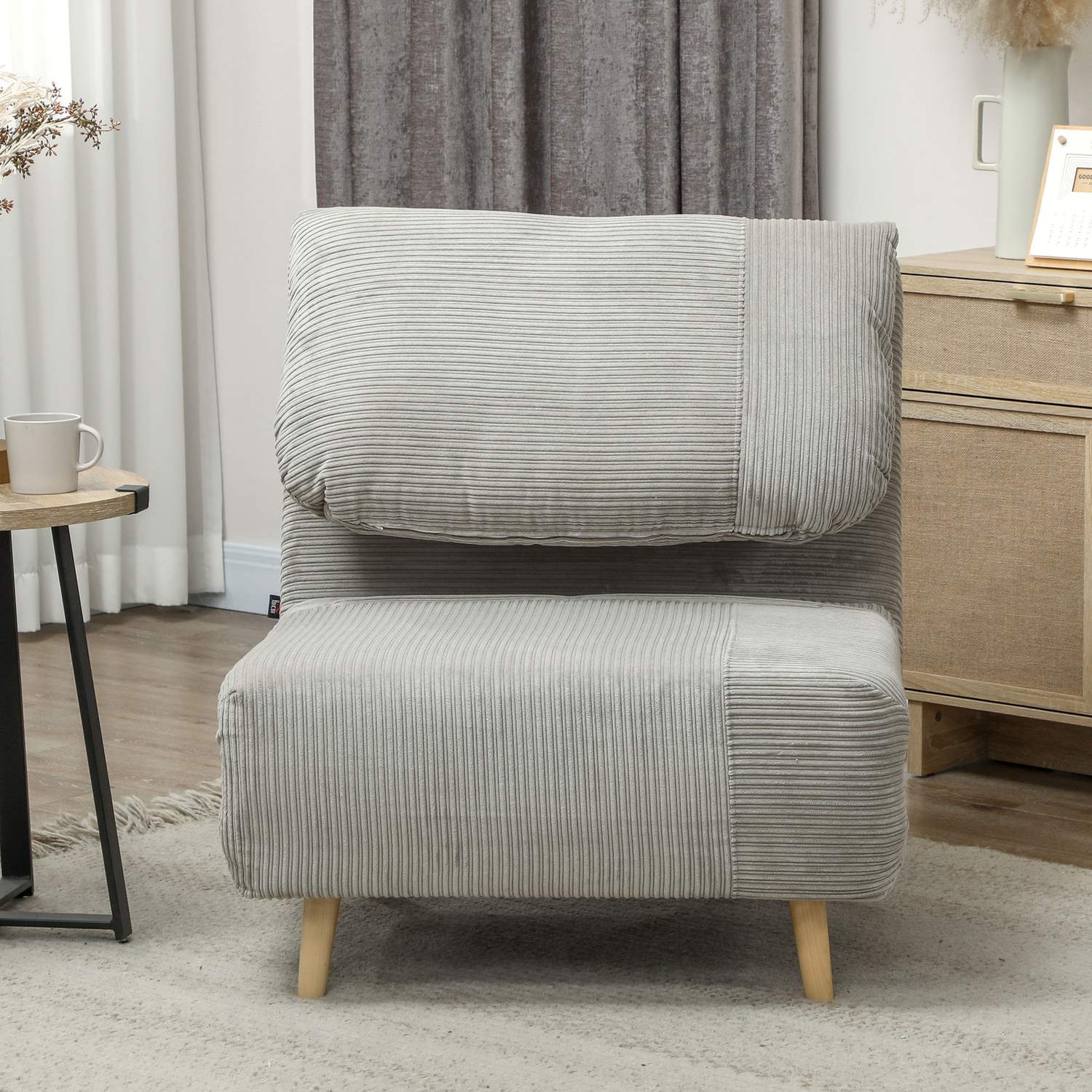 Justerbar hopfällbar bäddsoffa – Corduroy Look, Grå, 82x89x83 cm