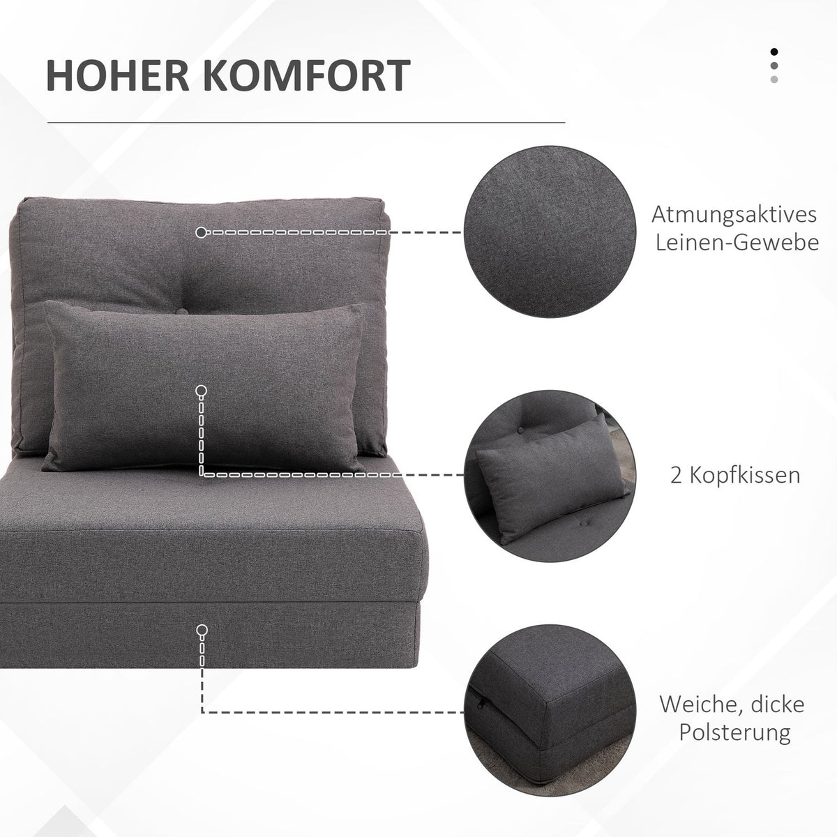 Justerbar sammenleggbar sovesofastol med puter – lin