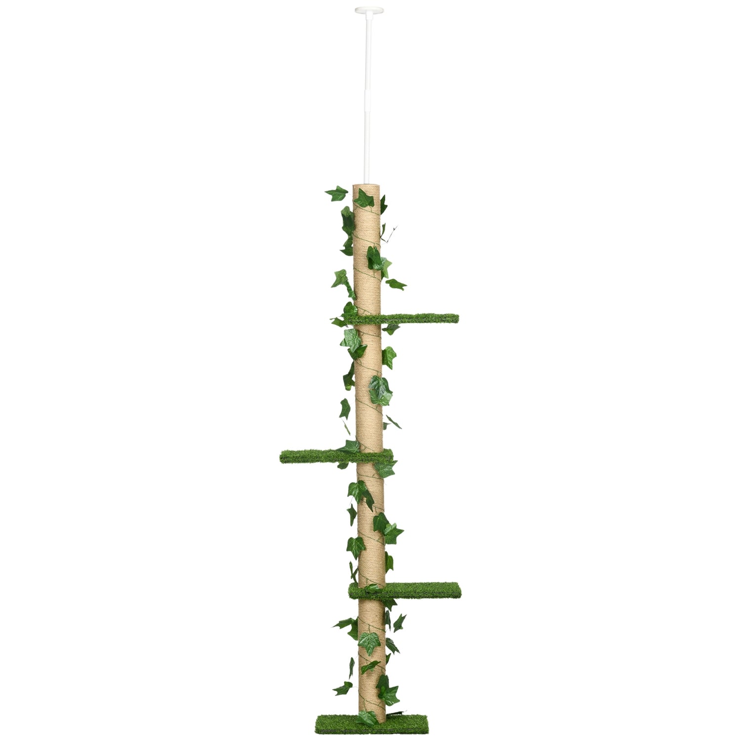 Justerbar jute kattträd, takhöjd 202-242 cm, grön/gul