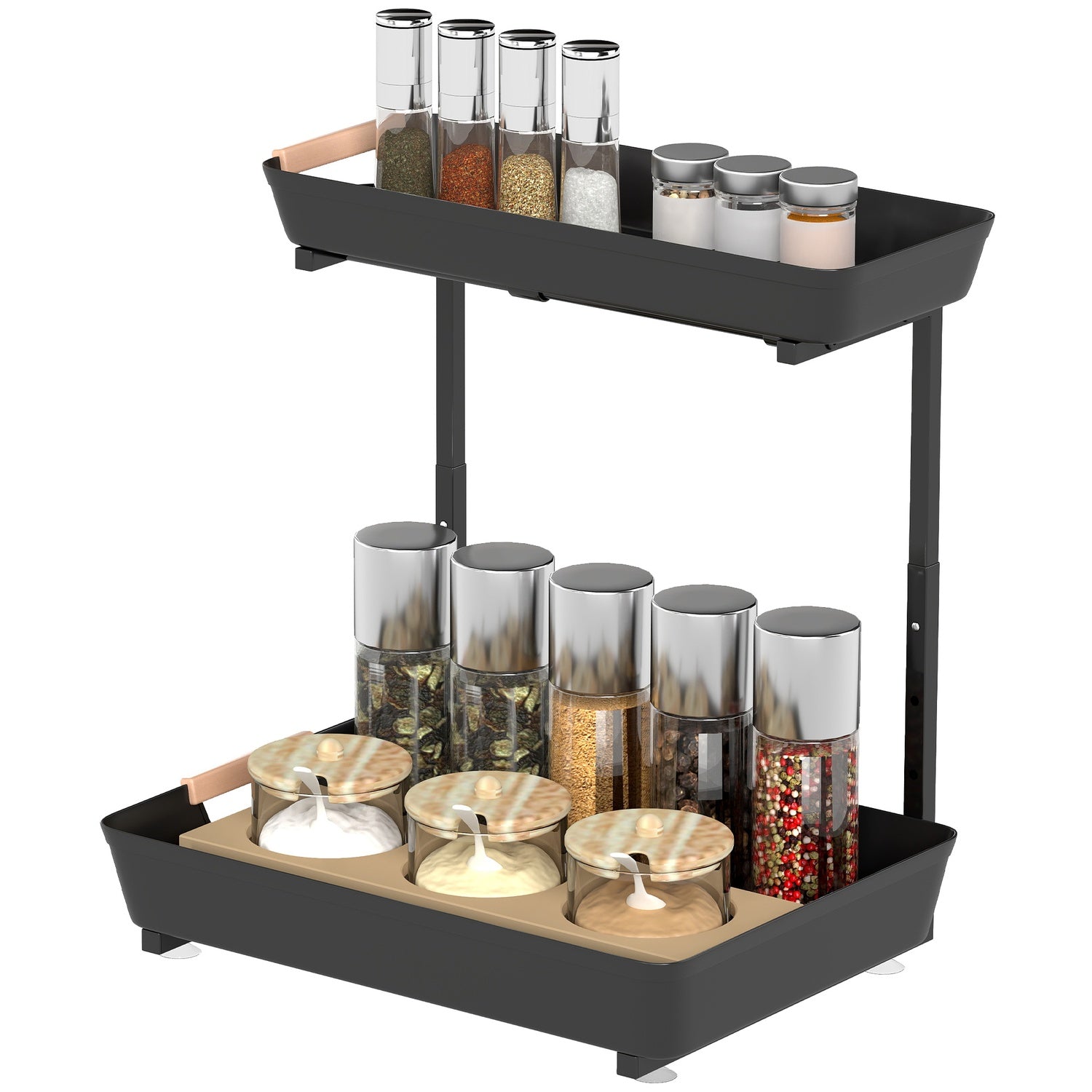 Justerbar kökshylla med 2 korgar, 40 x 30 x 33,5-42 cm