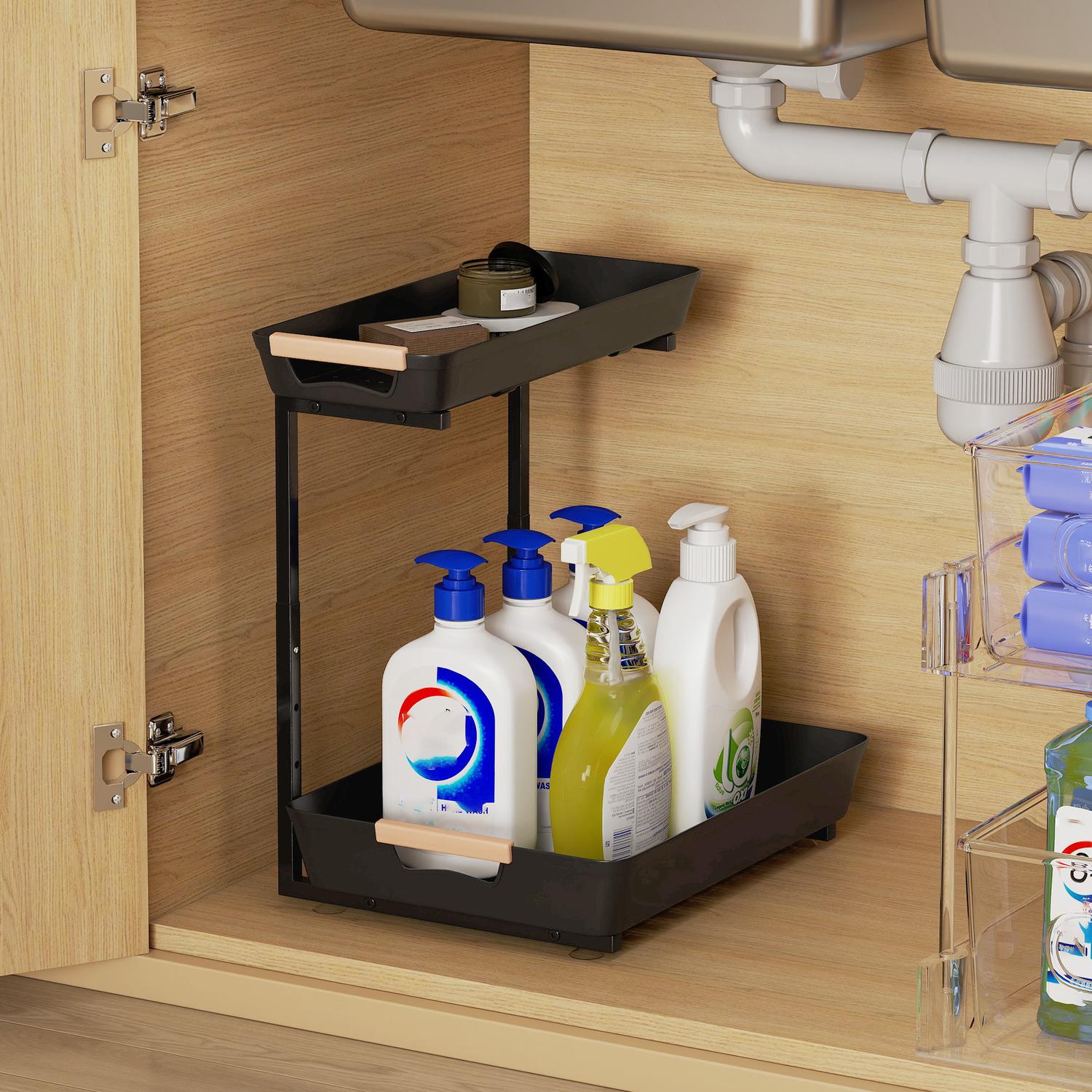 Justerbar kökshylla med 2 korgar, 40 x 30 x 33,5-42 cm