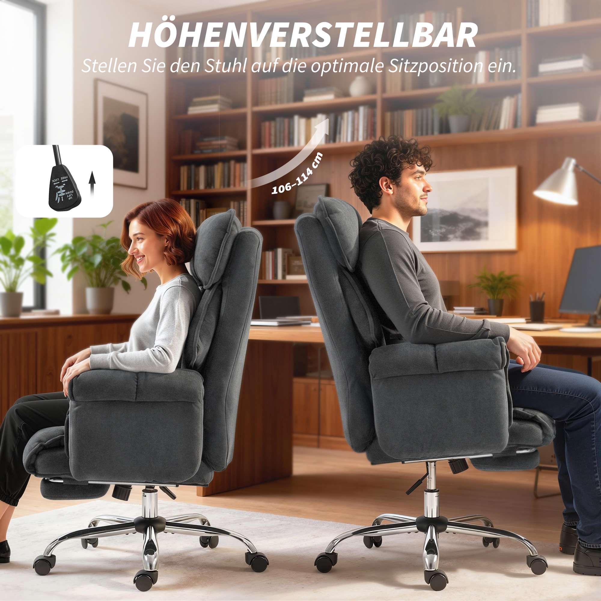 Justerbar kontorsstol med svankstöd och fotstöd