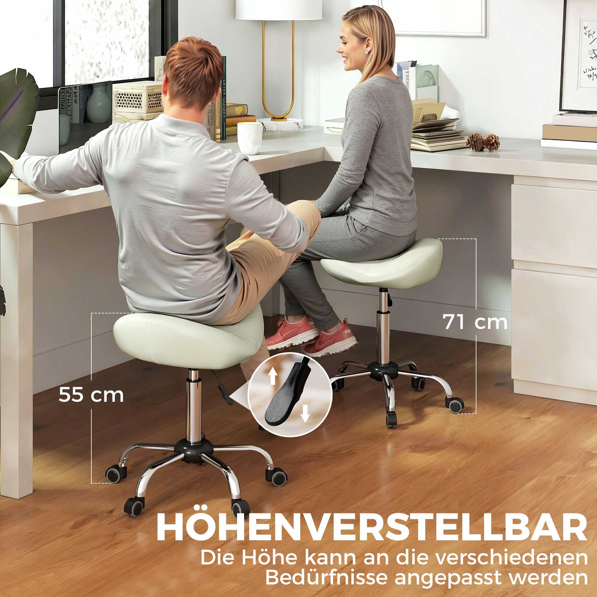 Justerbar sadelpall med PU-läder, krämvit