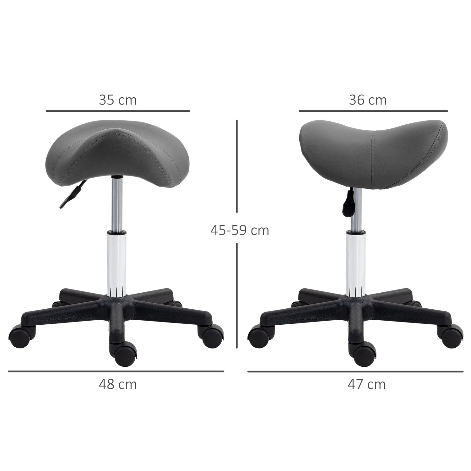 Justerbar sadelpall, svart konstläder, kapacitet 120 kg