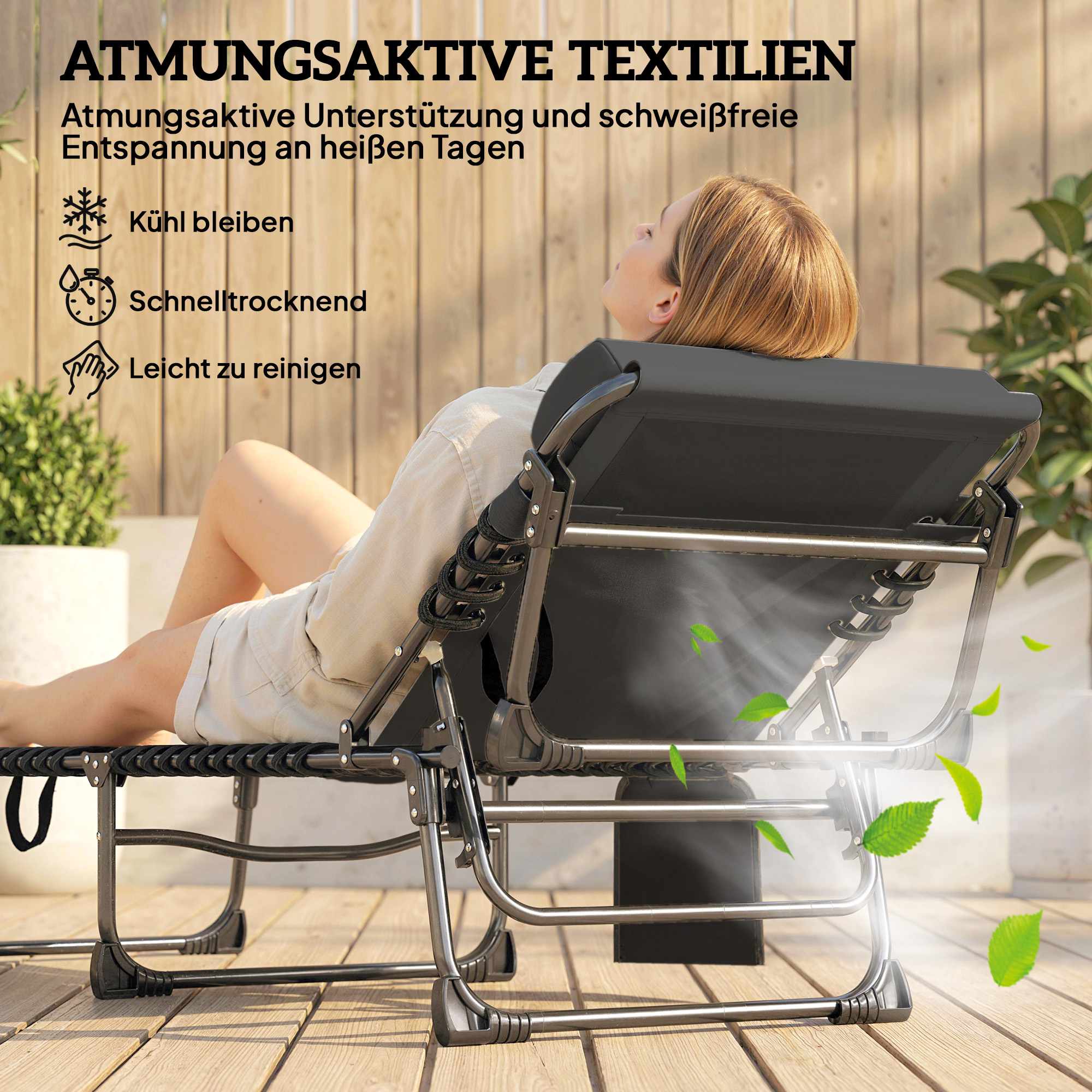 Justerbar solsäng för utomhusbruk med kudde och ficka