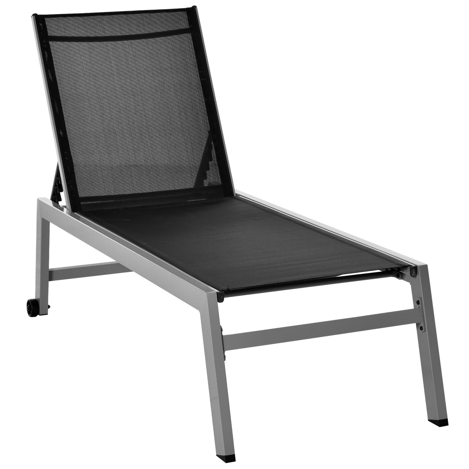 Justerbar solstol, svart aluminium, 5-nivå ryggstöd