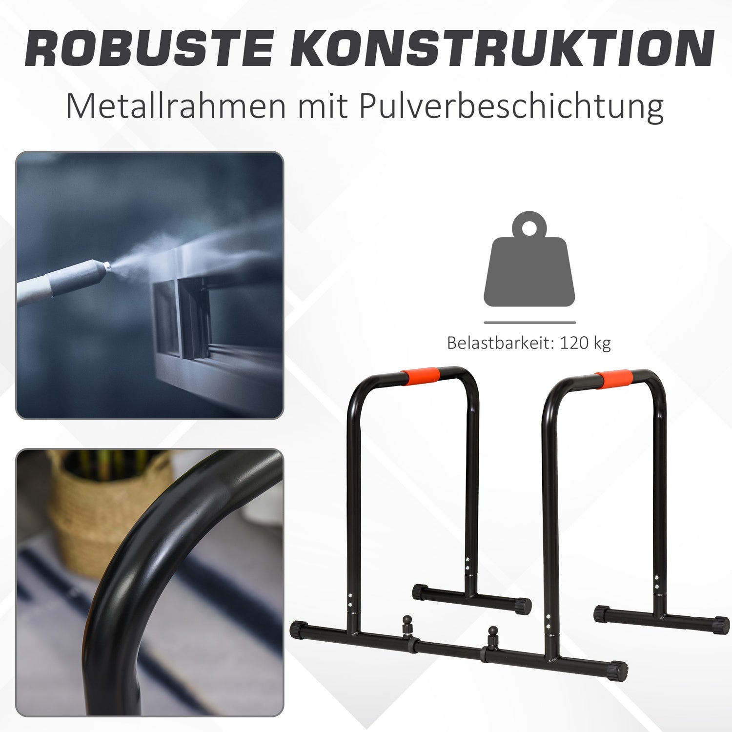 Justerbar svart stålstång, push-up station 94/102x62x73 cm