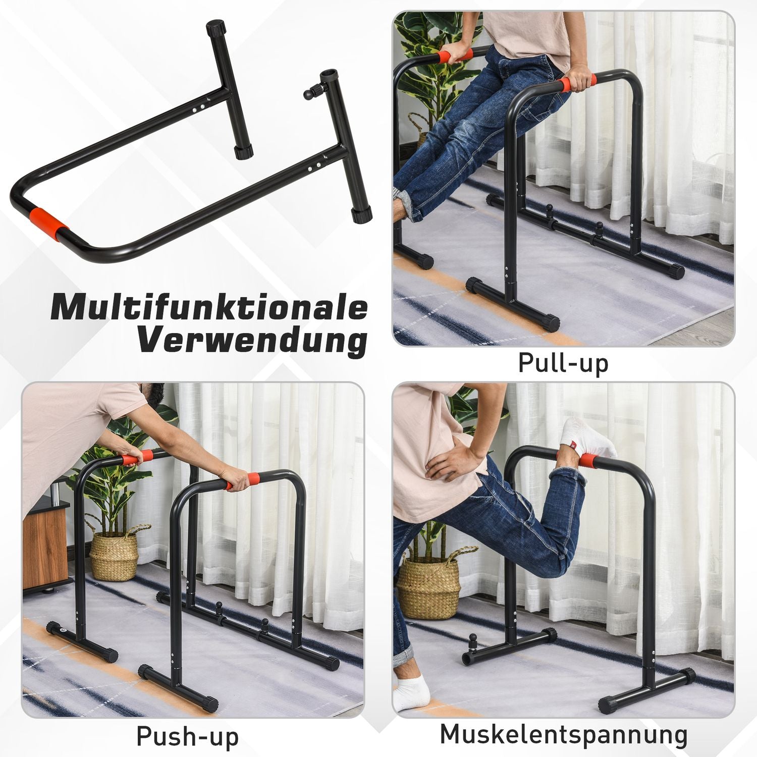 Justerbar svart stålstång, push-up station 94/102x62x73 cm