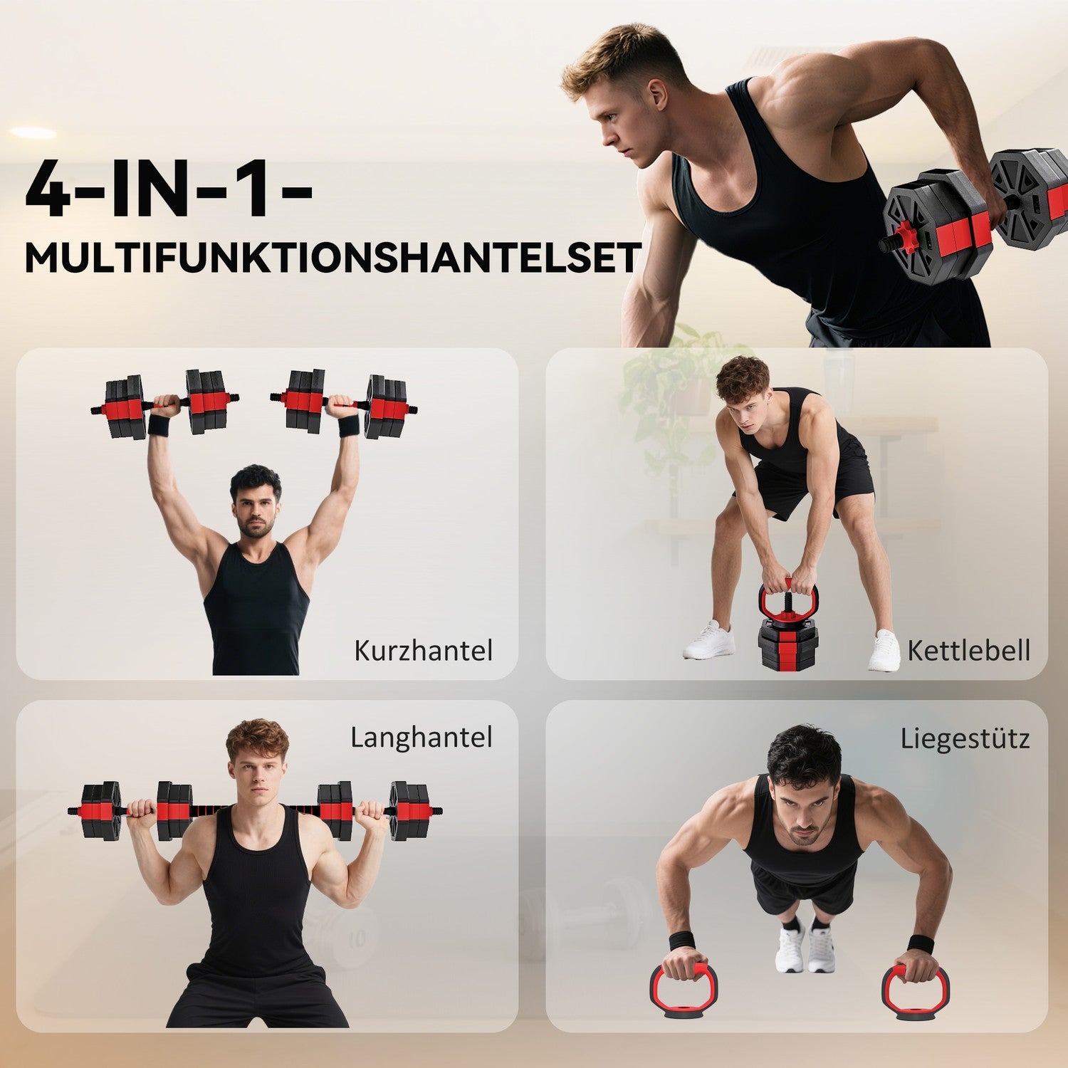 Justerbart 4-i-1-hantelset – 20 kg för hemmaträning