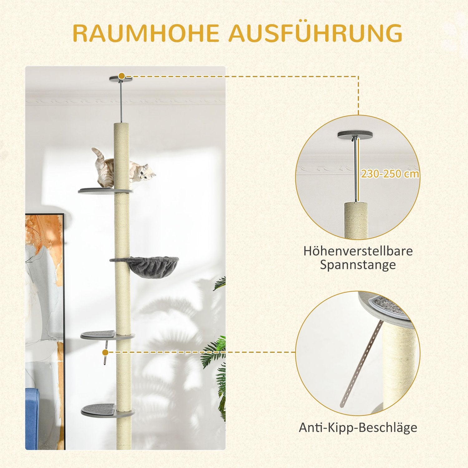 Justerbar takskrapstolpe, 230-250 cm, grå/kräm