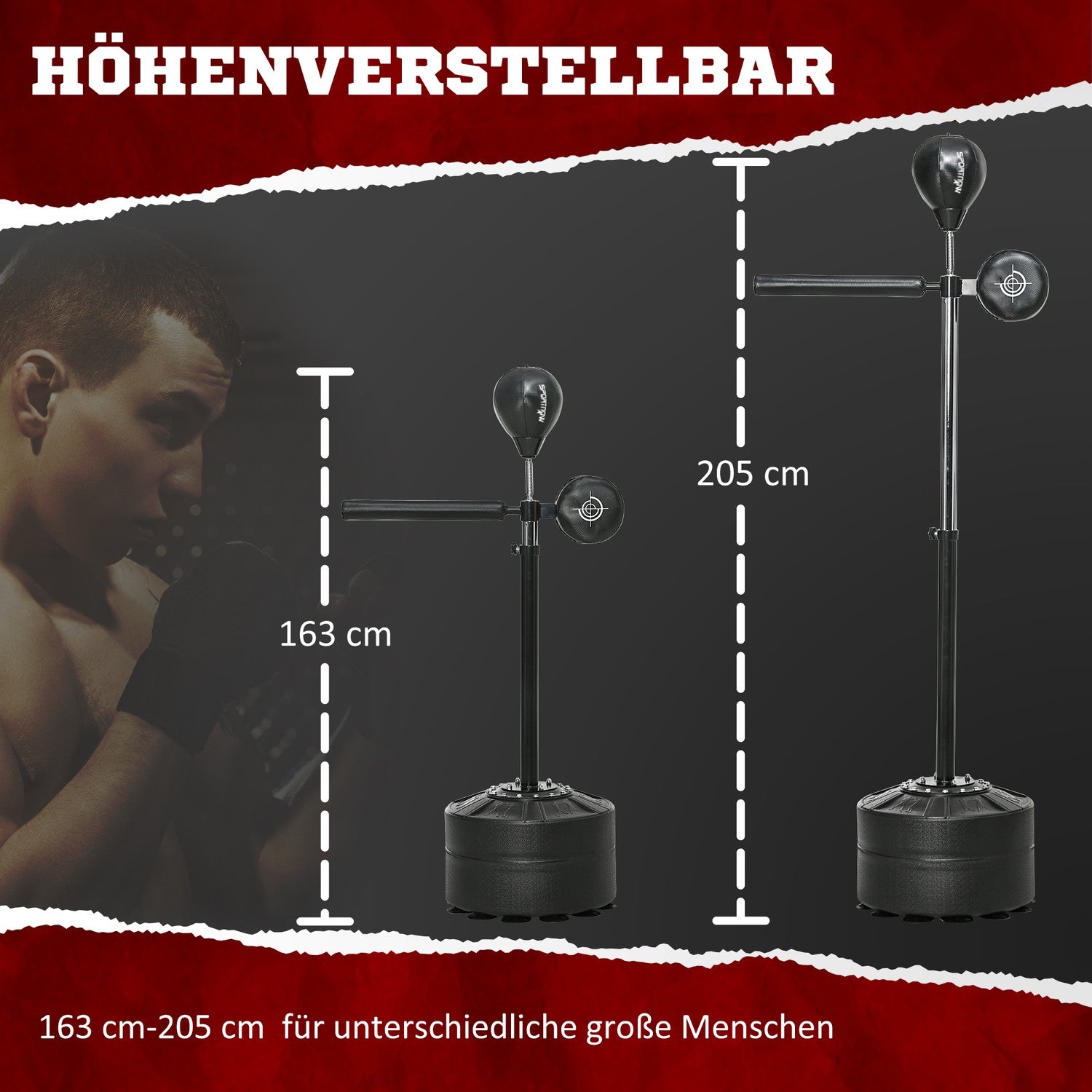 Justerbart boxningsställ med reflexstång, HDPE och läder