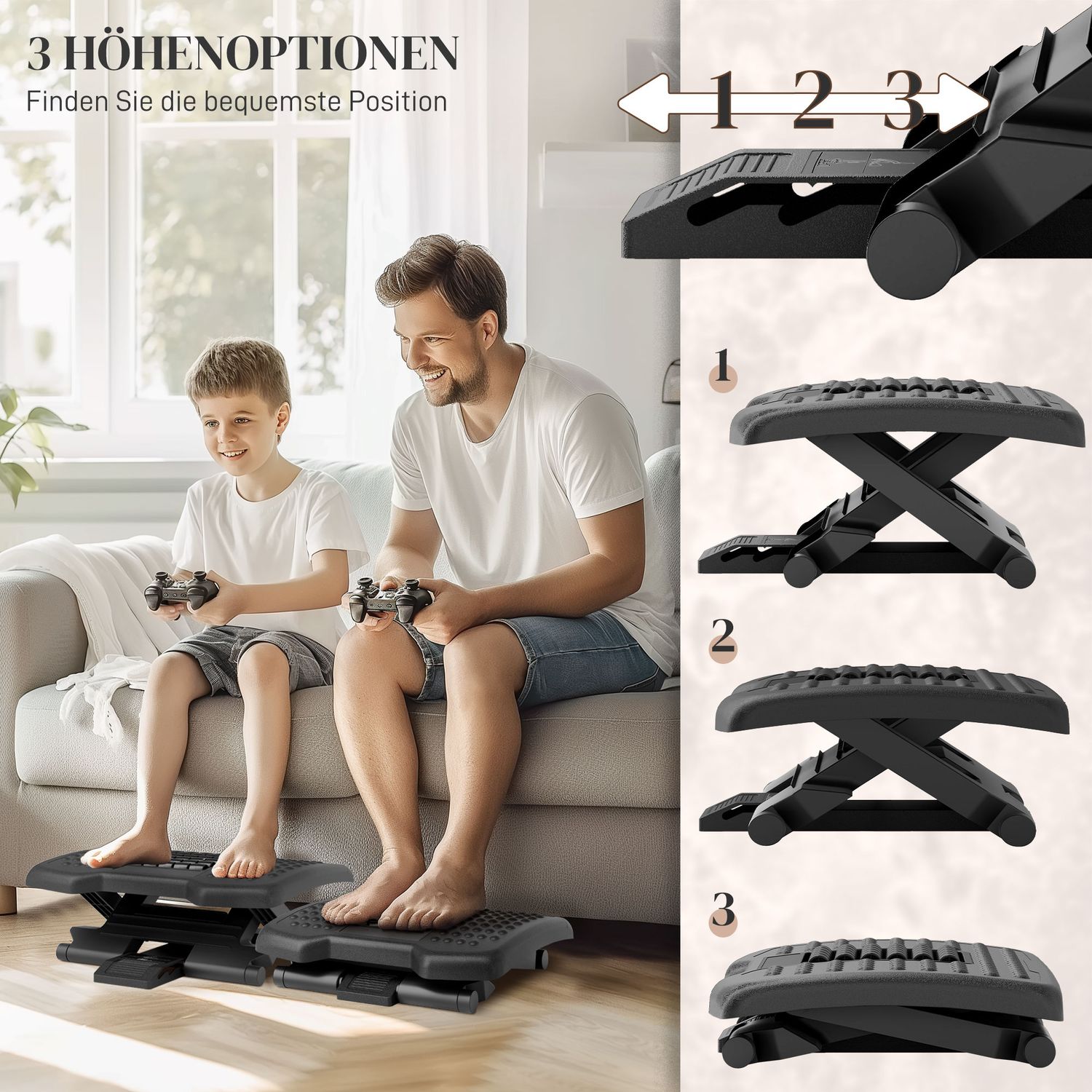 Justerbart halkfritt ergonomiskt fotstöd för hemmakontoret