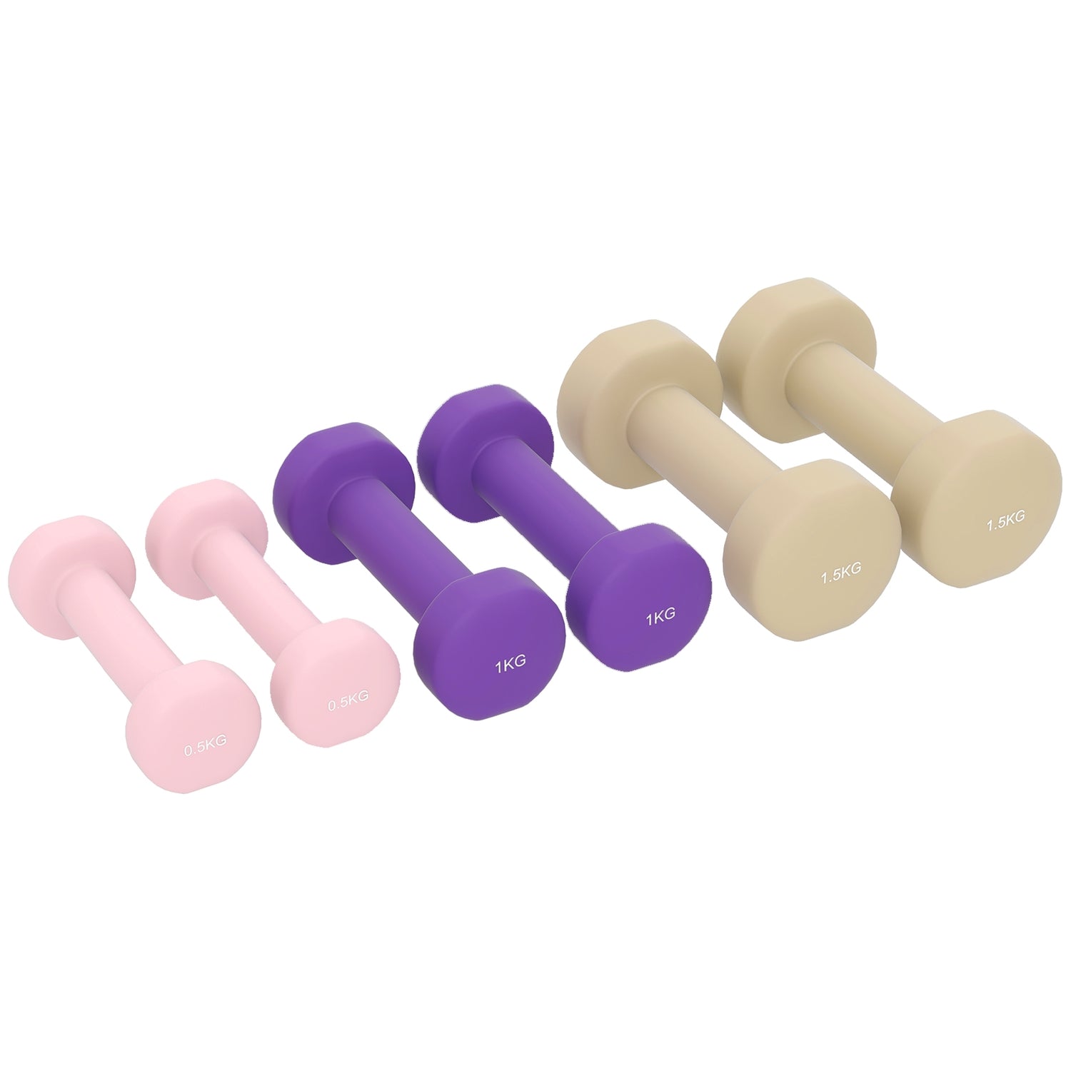 Justerbart hantelset med fodral, 6 par: 0,5 kg till 1,5 kg