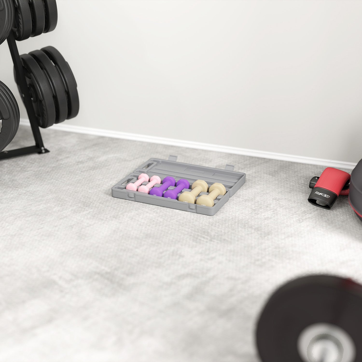 Justerbart hantelset med fodral, 6 par: 0,5 kg till 1,5 kg