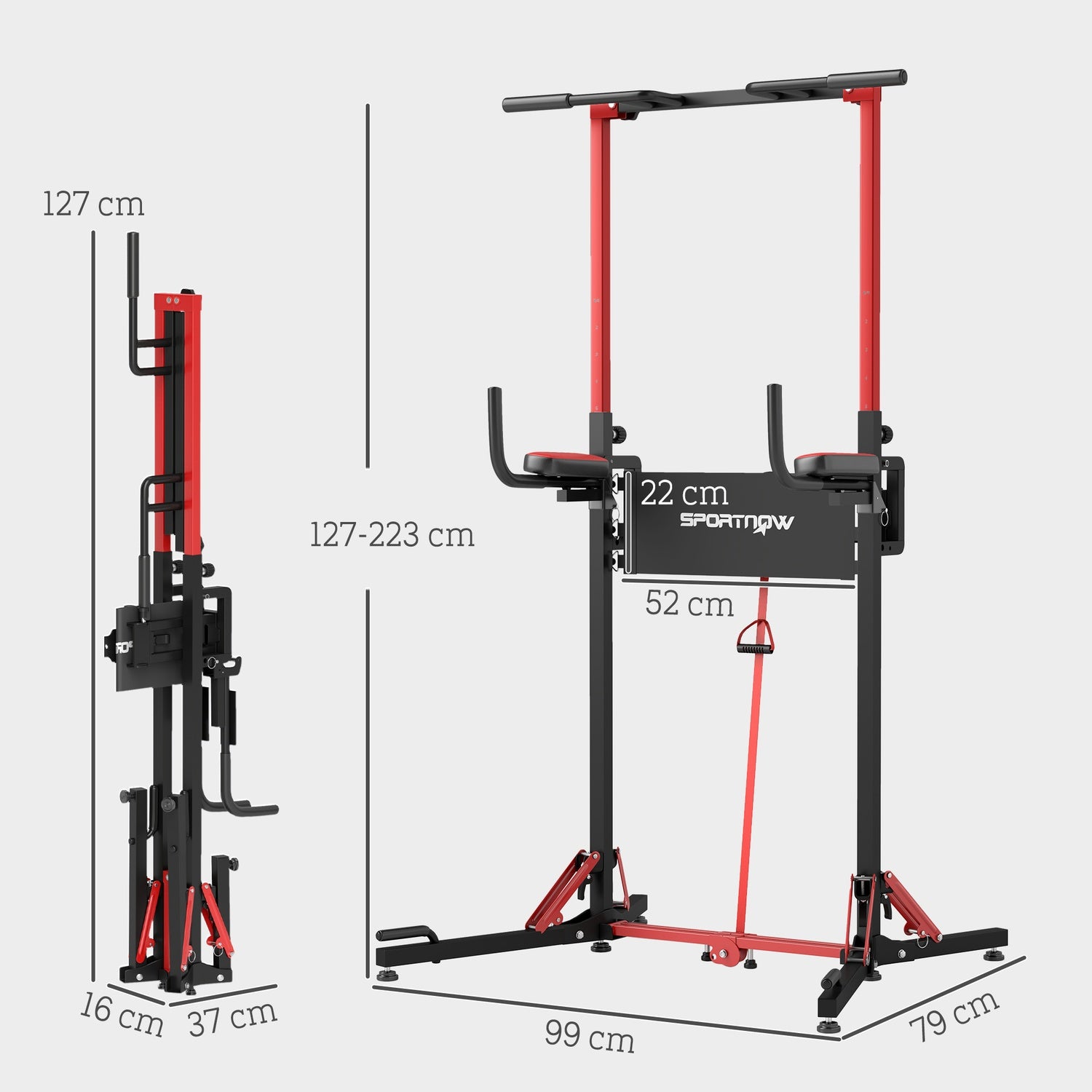 Justerbart hopfällbart Power Tower 127-223 cm för Home Gym