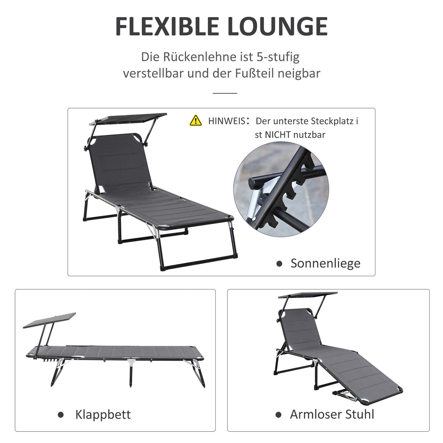Justerbar trädgårdsstol i aluminium, ergonomisk och hopfällbar