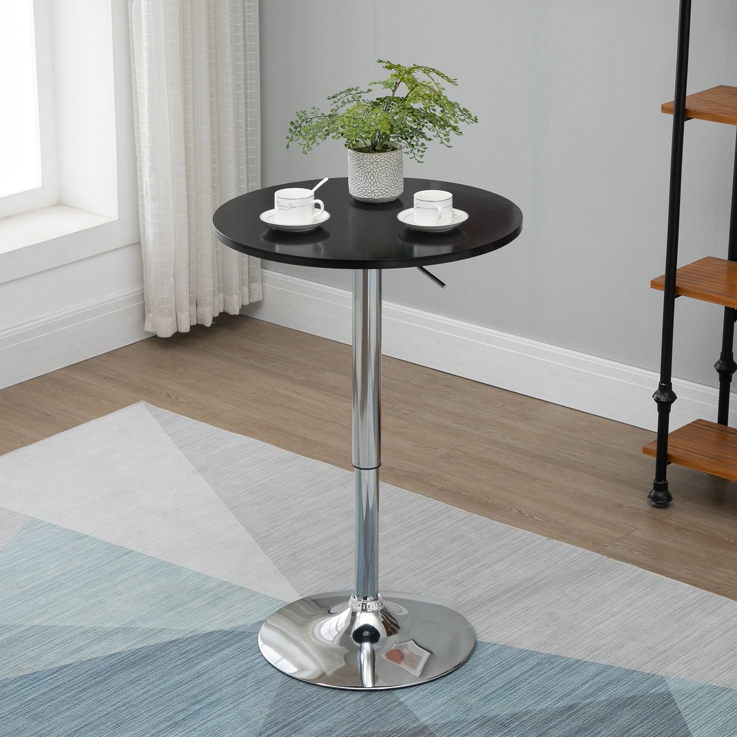 Justerbart rundstångsbord, roterande stål, svart Ø61cm