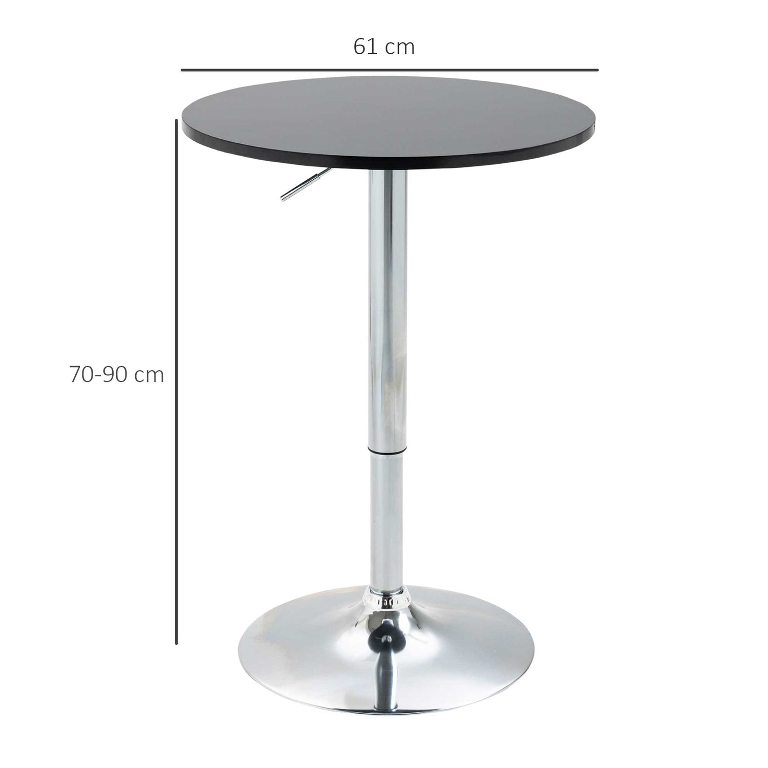 Justerbart rundstångsbord, roterande stål, svart Ø61cm