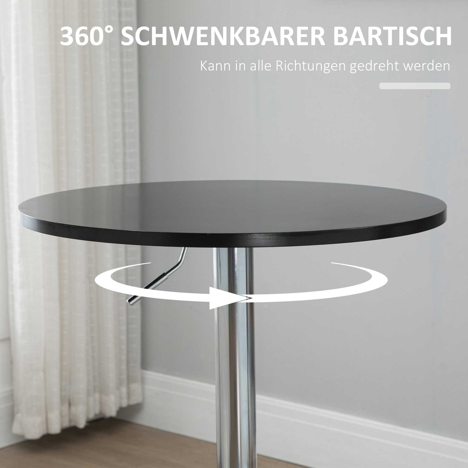 Justerbart rundstångsbord, roterande stål, svart Ø61cm