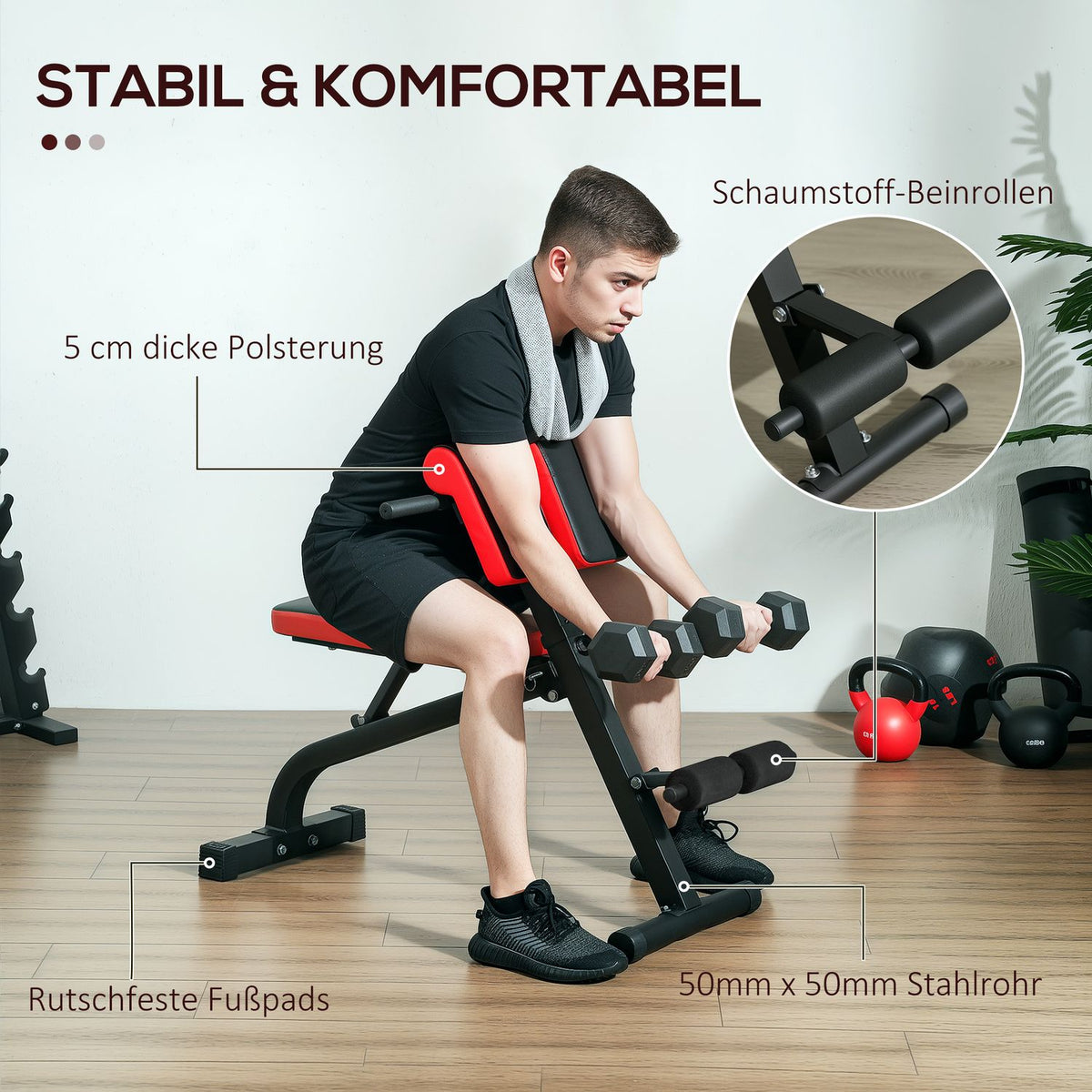Justerbar viktbänk, hopfällbar, stål, upp till 120 kg kapacitet