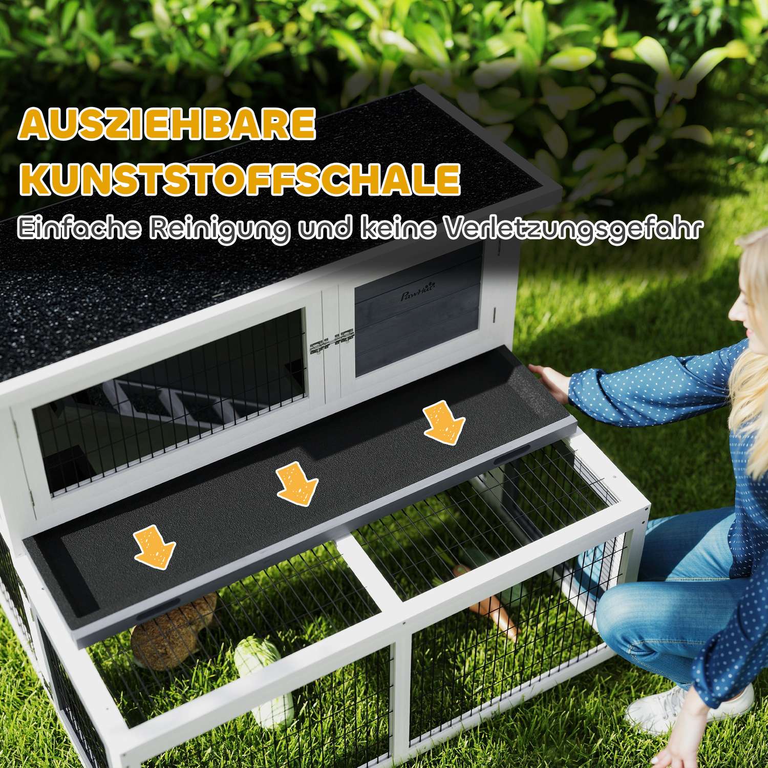 Kaninhydda i två våningar med utomhushölje