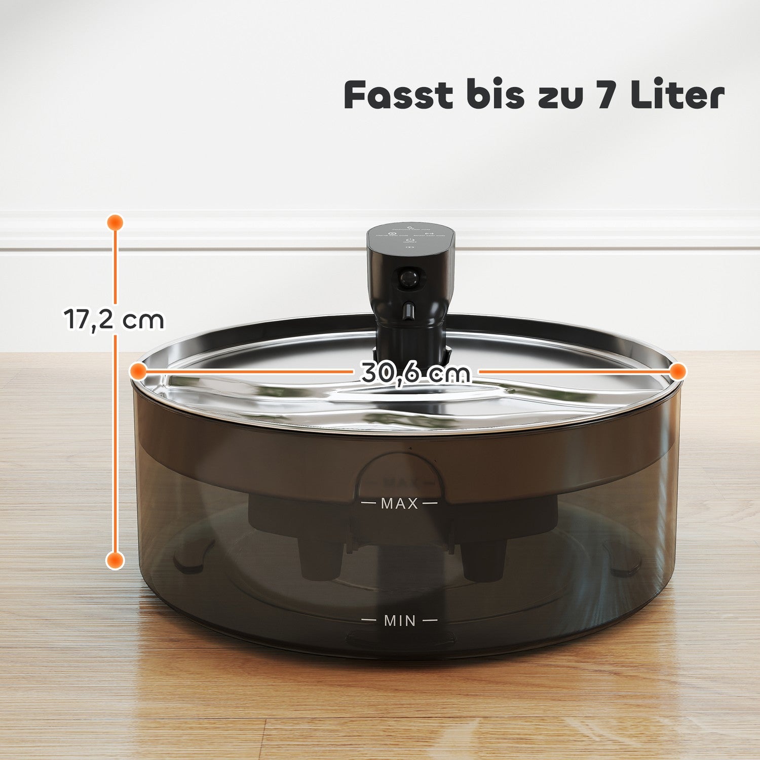 Kattfontän 7L dricksfontän för katter med tyst pump LED aktivt kolfilter rostfritt stål 30,6 x 30,6 x 17,2 cm