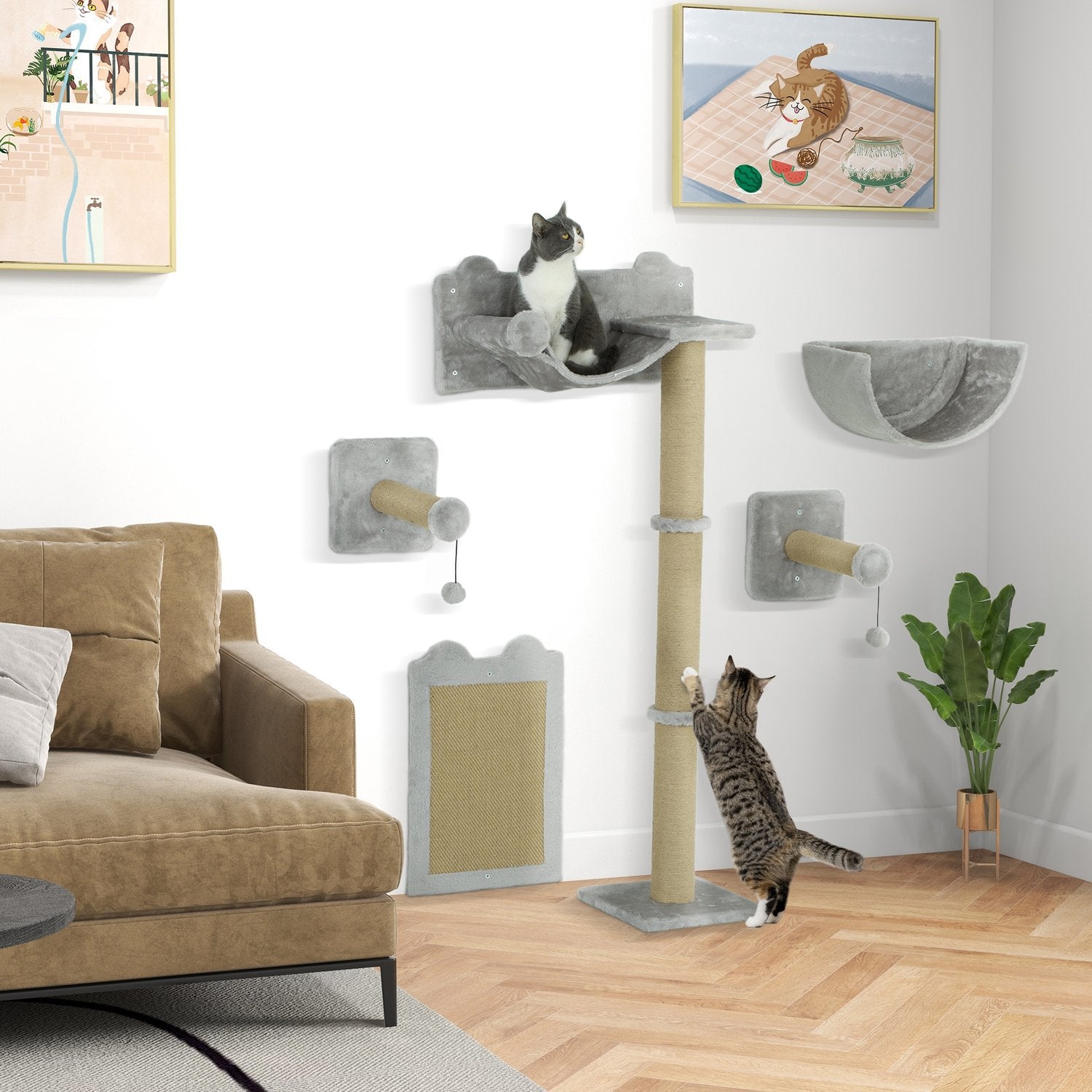 Cat Climbing Wall Set – 5 st, skrapstolpar & hängmatta