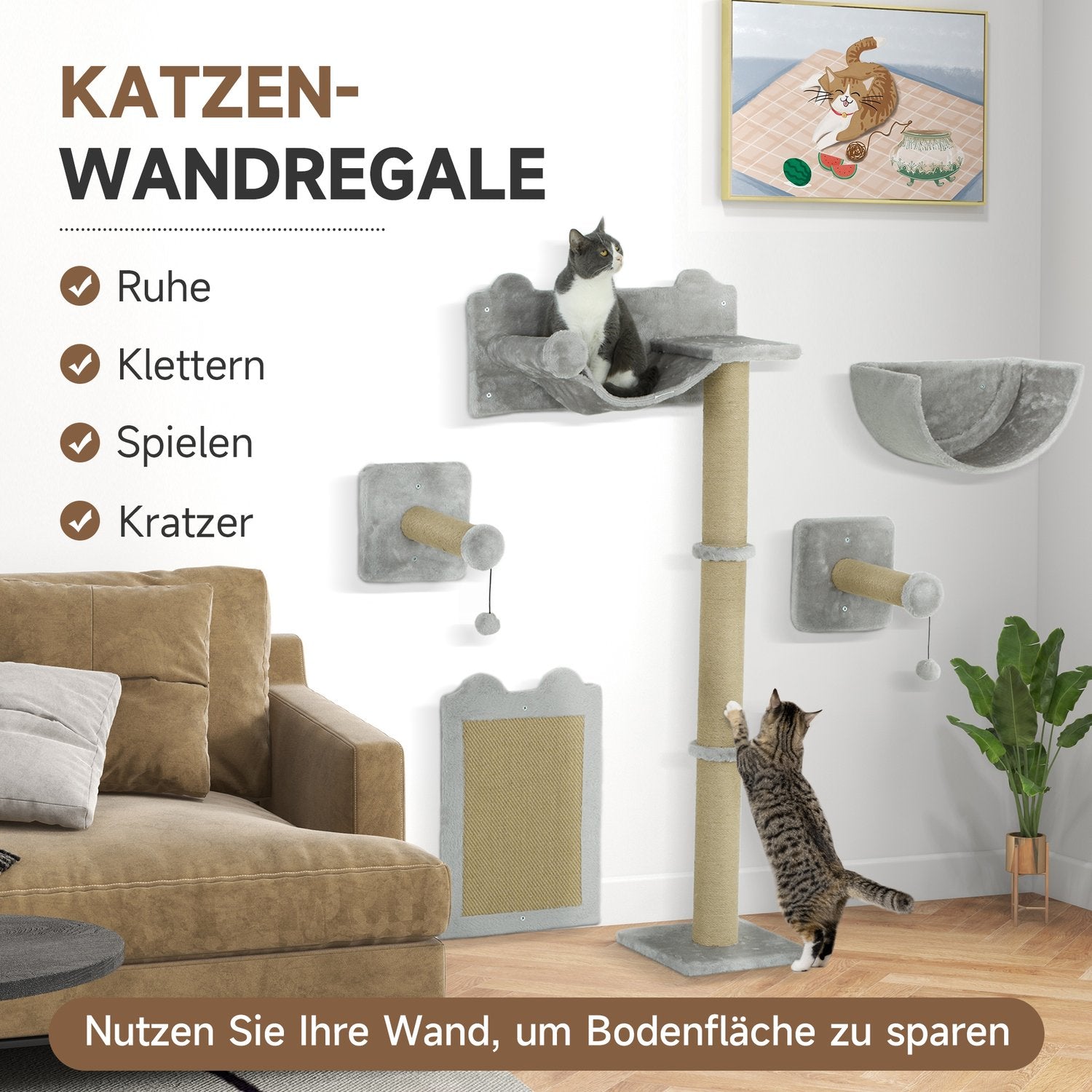 Cat Climbing Wall Set – 5 st, skrapstolpar & hängmatta