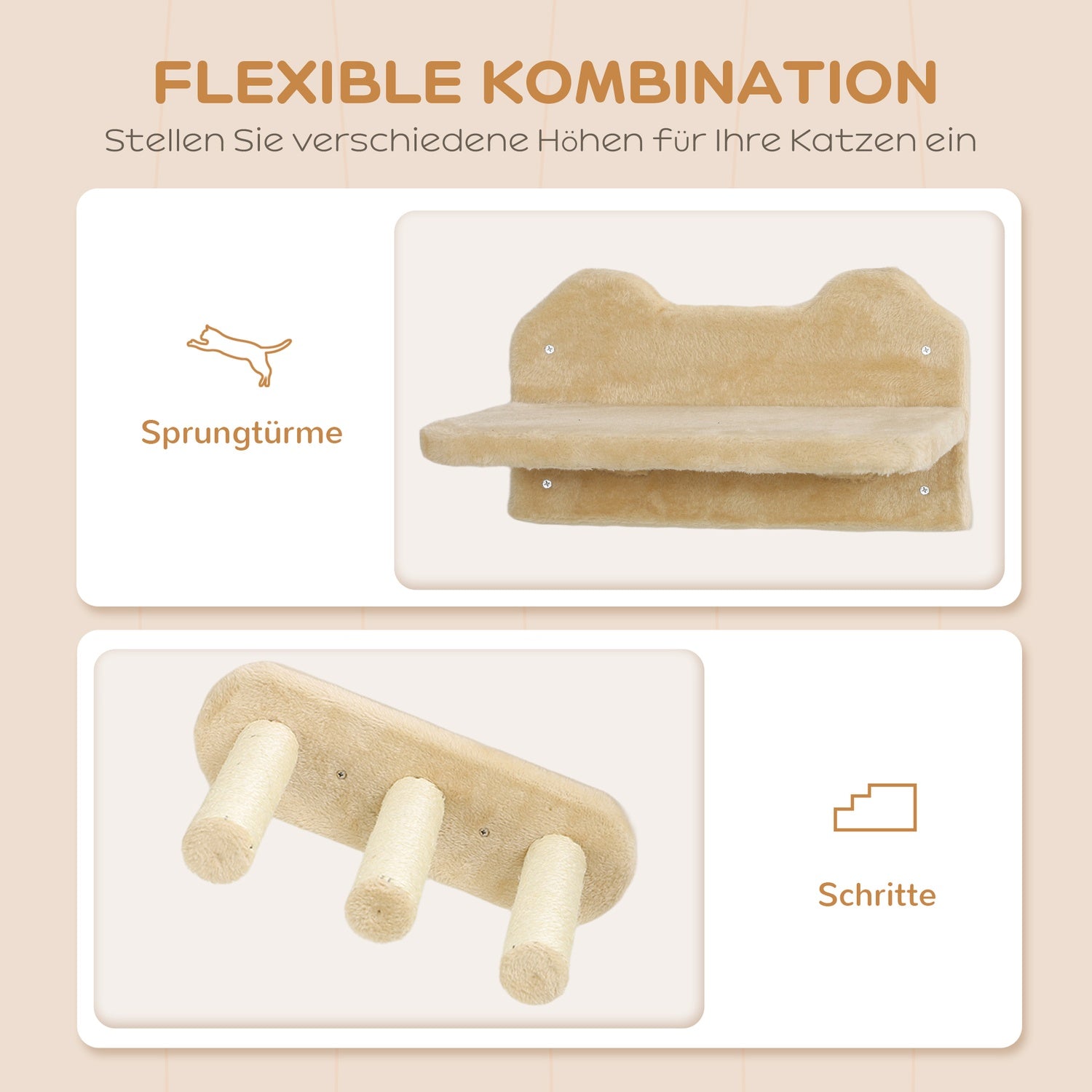 Cat klätterväggset med skrapstolpe, sisal, beige